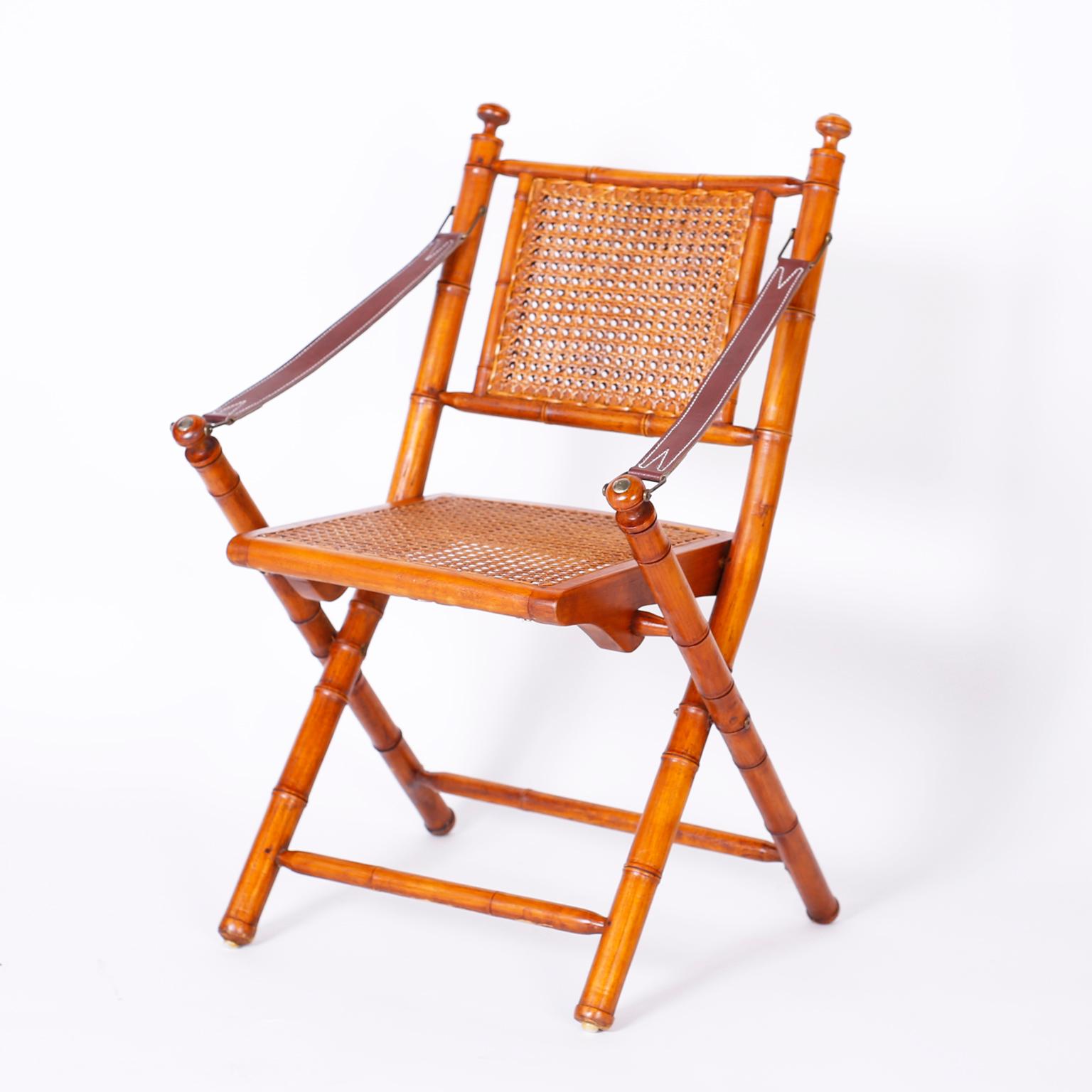 Campaign British Colonial Style Faux Bamboo Folding Chairs and Table