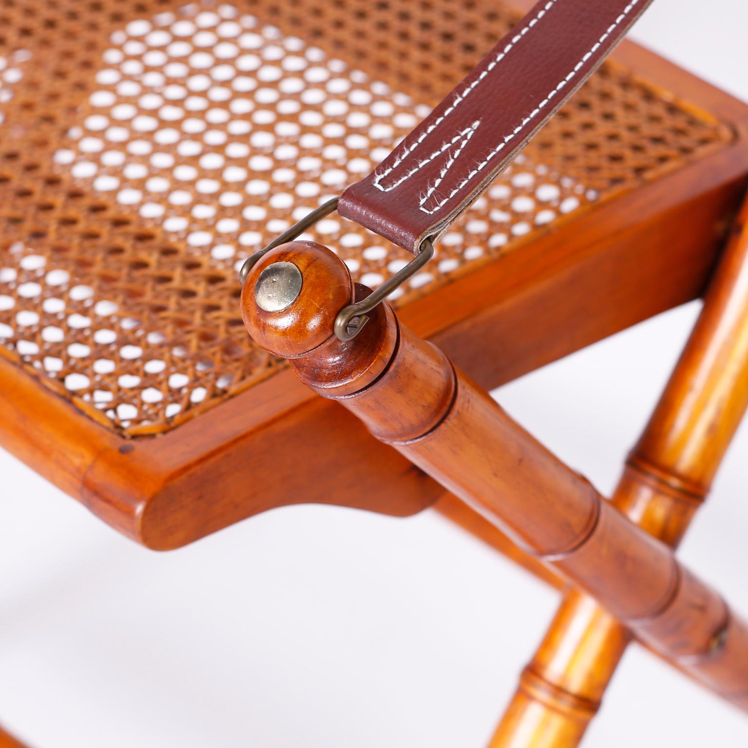 British Colonial Style Faux Bamboo Folding Chairs and Table In Good Condition In Palm Beach, FL