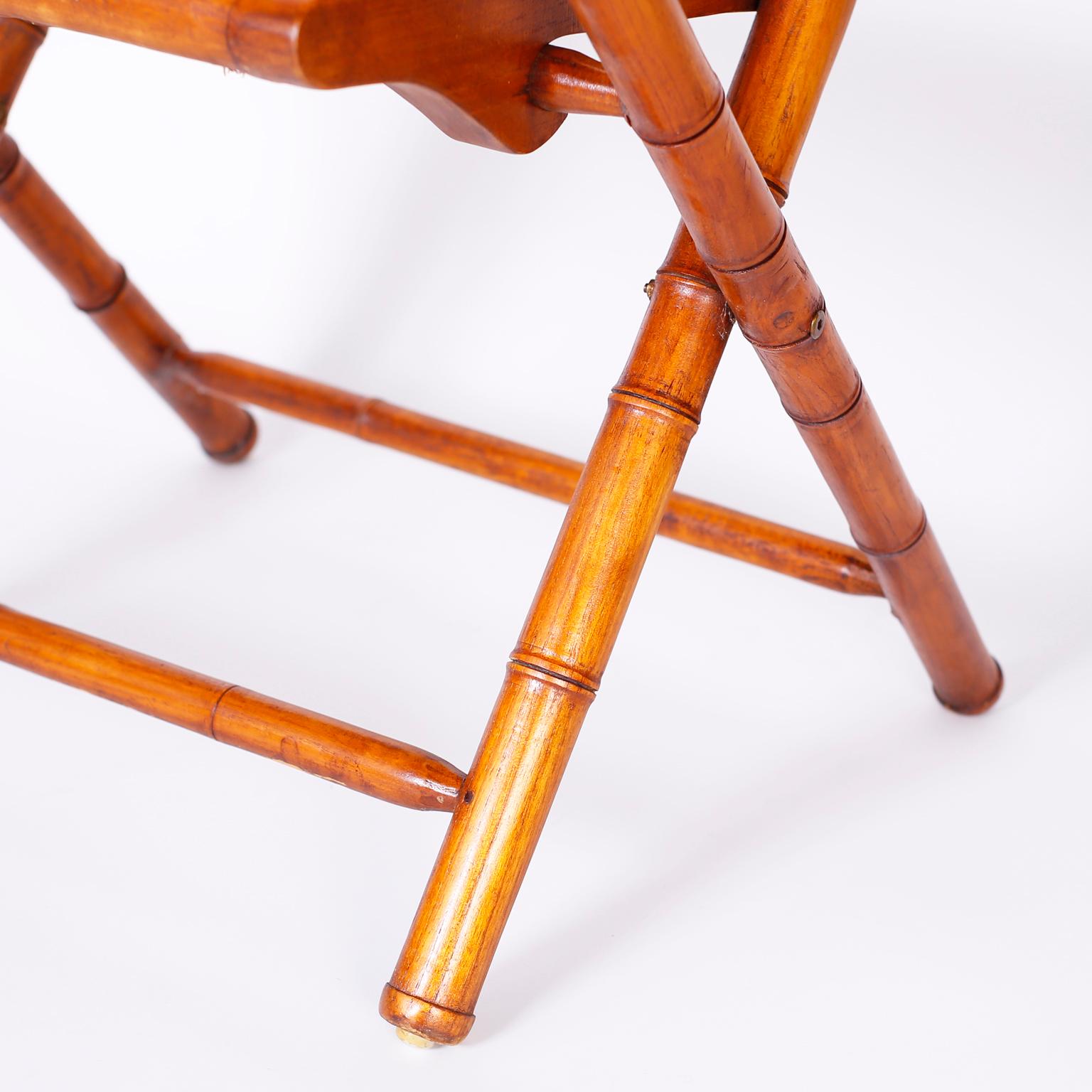 20th Century British Colonial Style Faux Bamboo Folding Chairs and Table