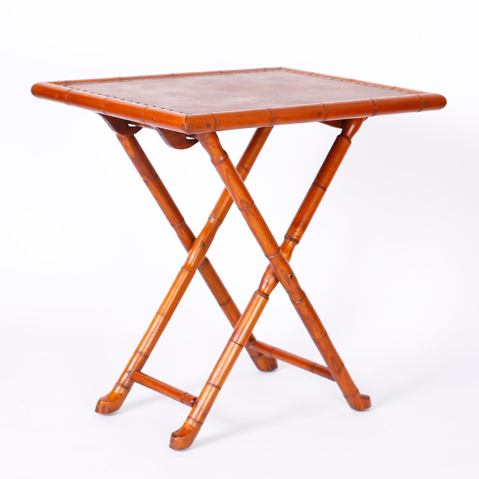 British Colonial Style Faux Bamboo Folding Chairs and Table 3