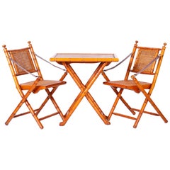 British Colonial Style Faux Bamboo Folding Chairs and Table