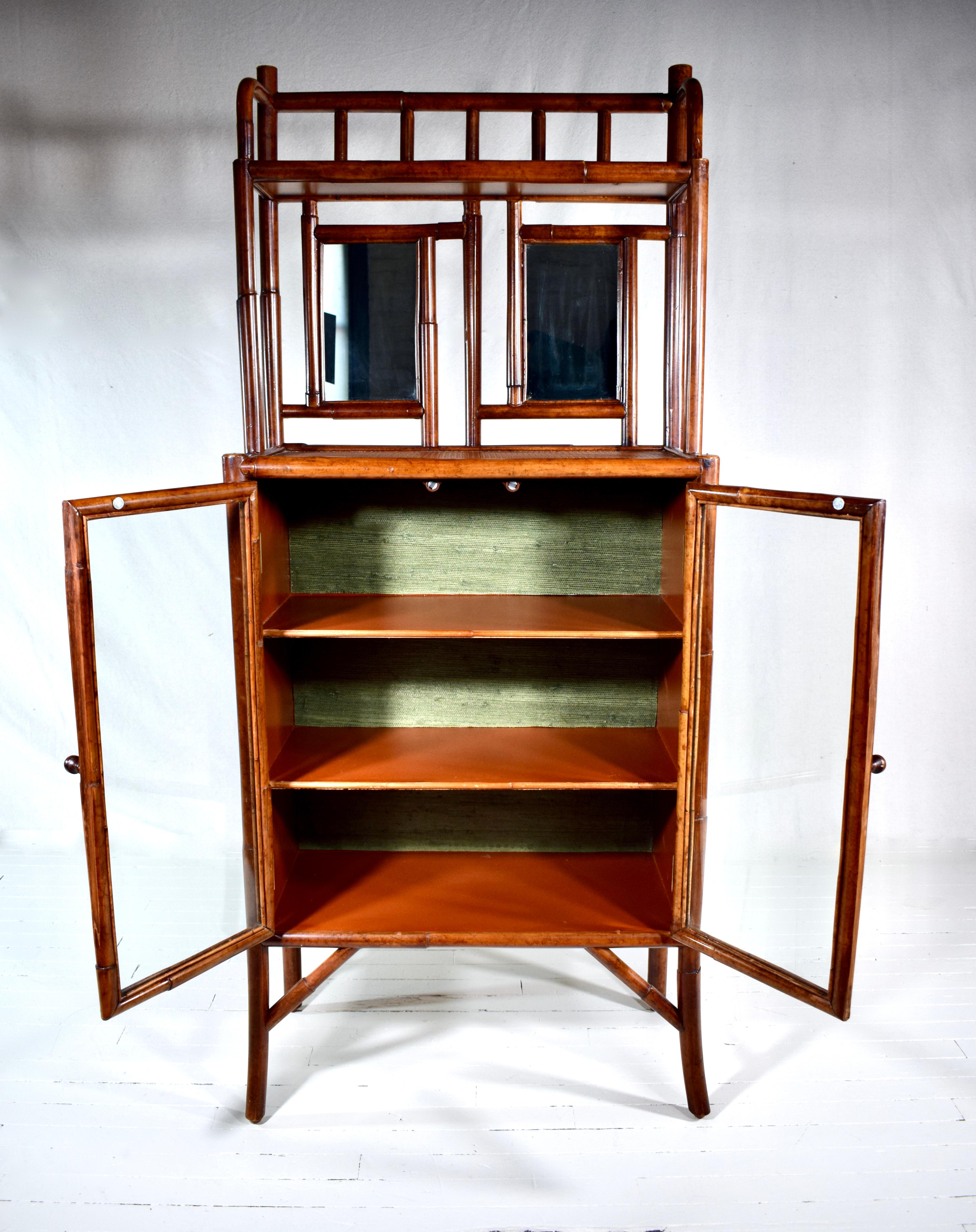 American British Colonial Style Faux Bamboo Grasscloth Etagere For Sale