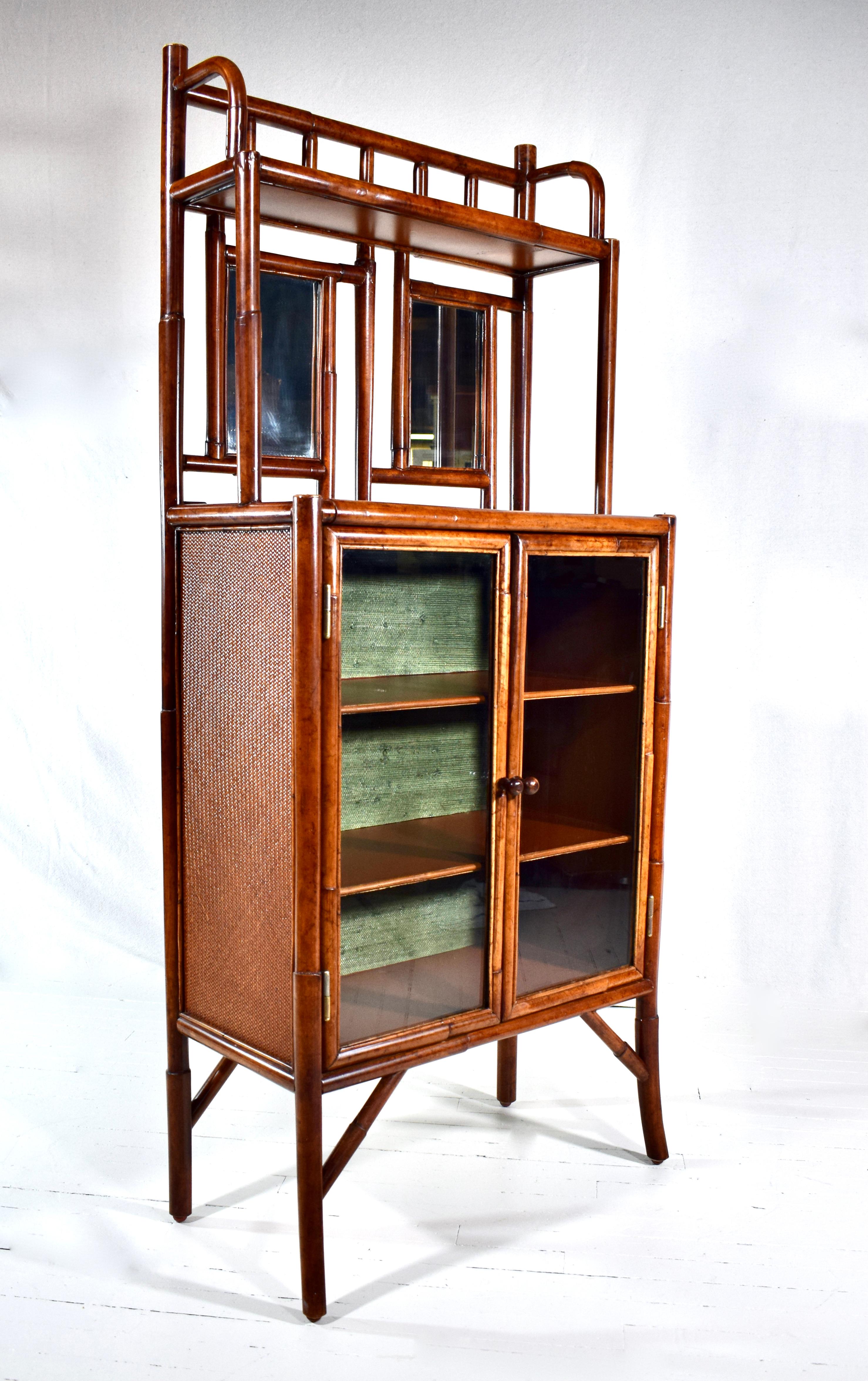 Woven British Colonial Style Faux Bamboo Grasscloth Etagere For Sale