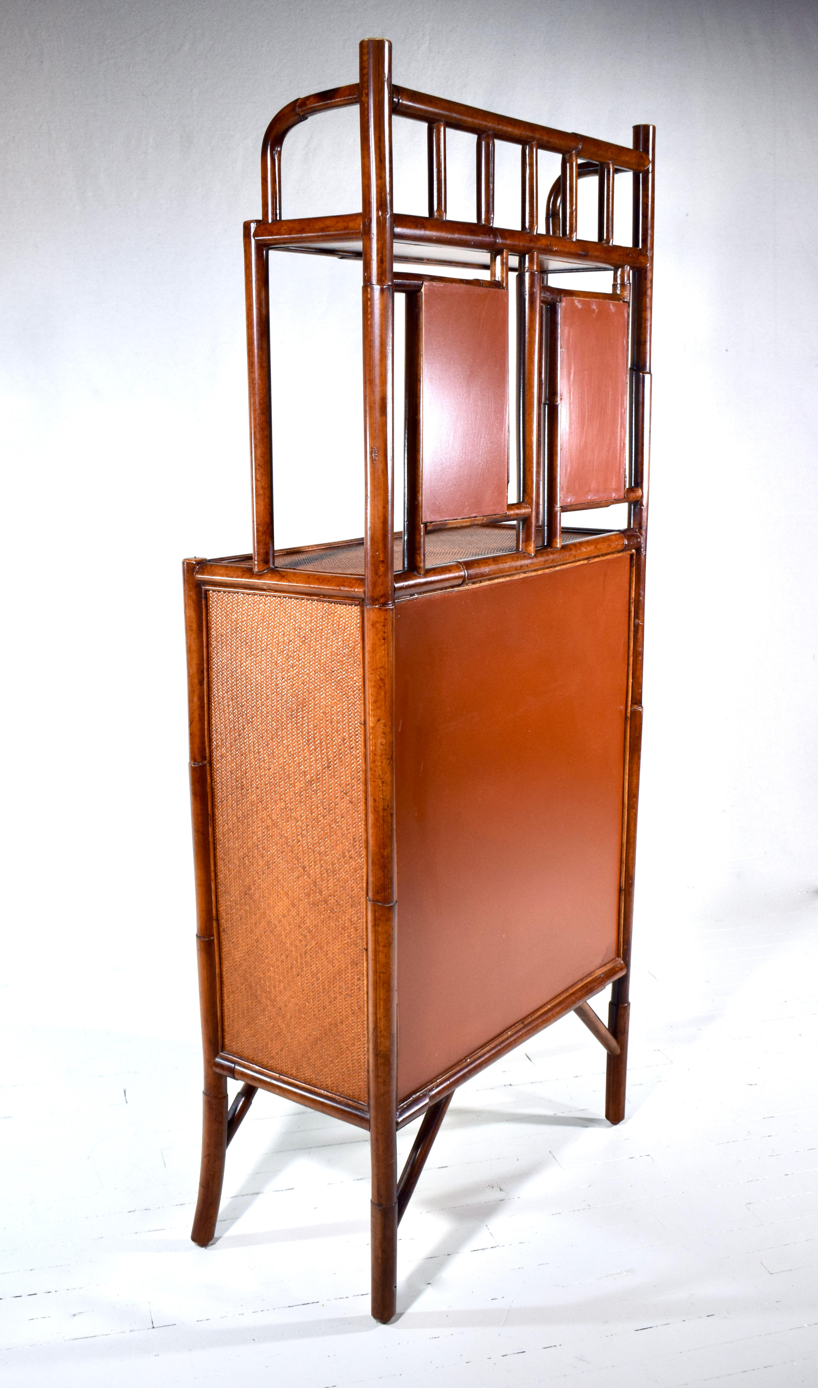 British Colonial Style Faux Bamboo Grasscloth Etagere In Good Condition For Sale In Southampton, NJ