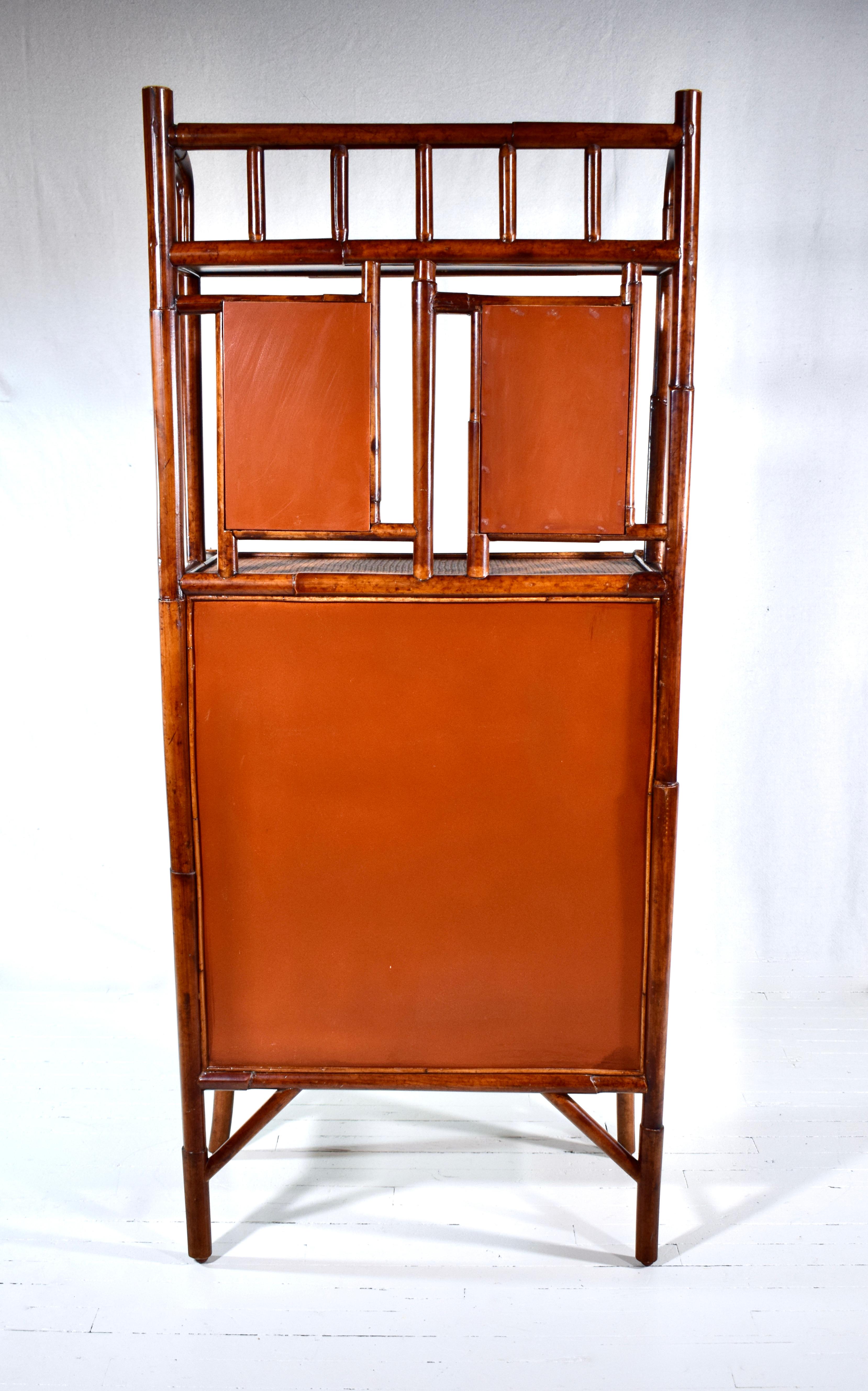 20th Century British Colonial Style Faux Bamboo Grasscloth Etagere For Sale
