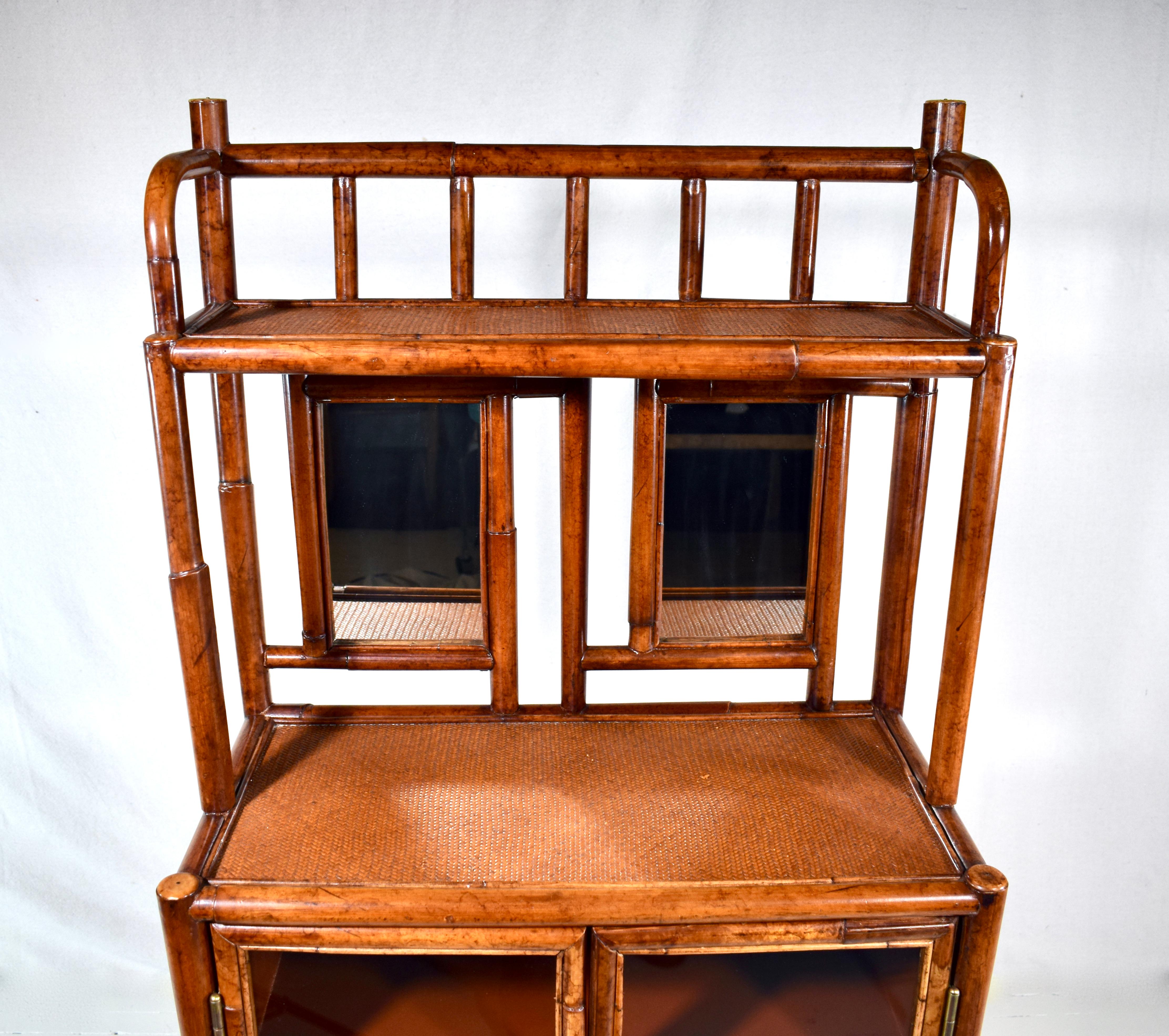 British Colonial Style Faux Bamboo Grasscloth Etagere For Sale 2