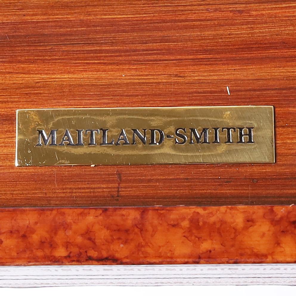 British Colonial Style Faux Bamboo Leather Clad Desk by Maitland-Smith For Sale 5