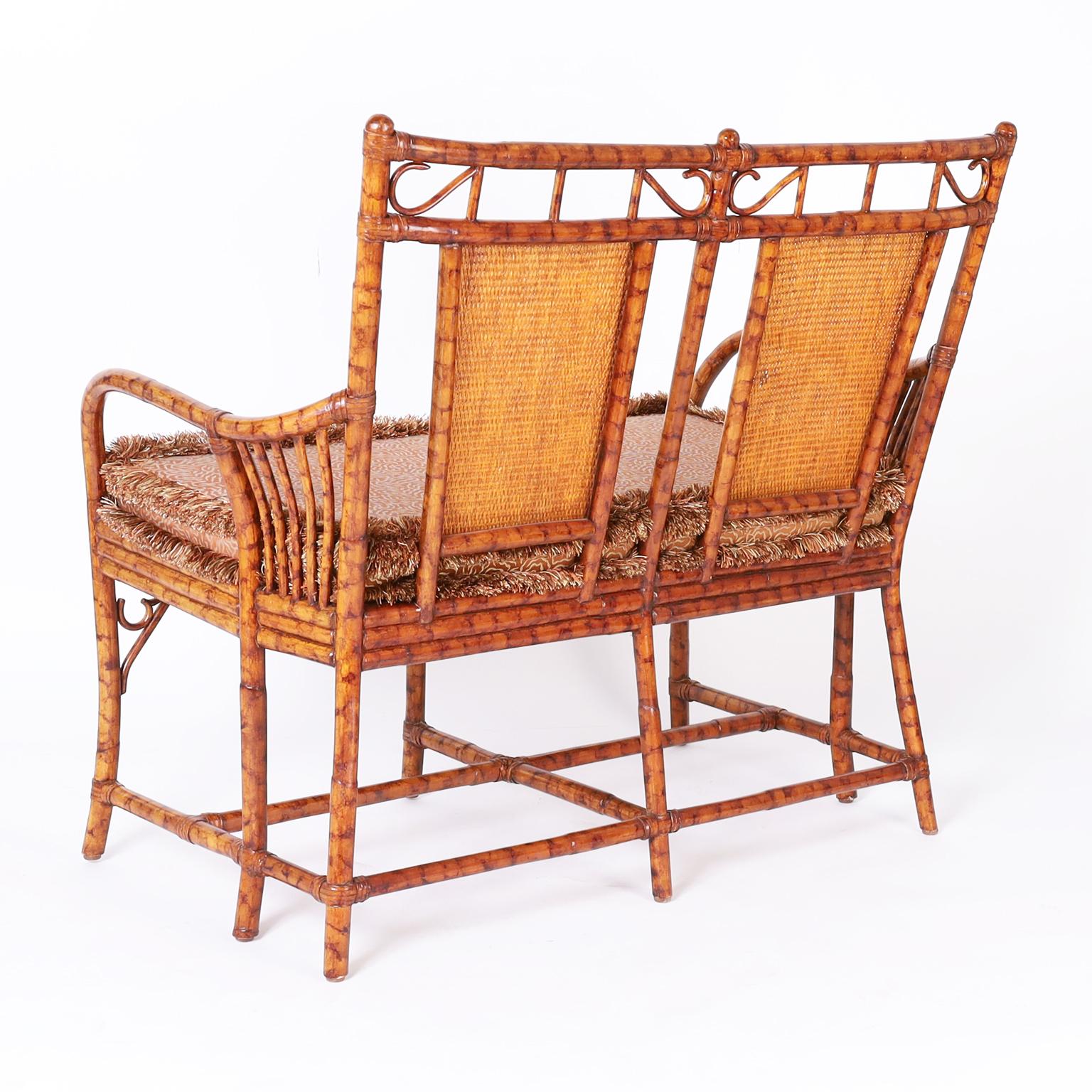 British Colonial Style Faux Bamboo Loveseat or Settee In Good Condition In Palm Beach, FL