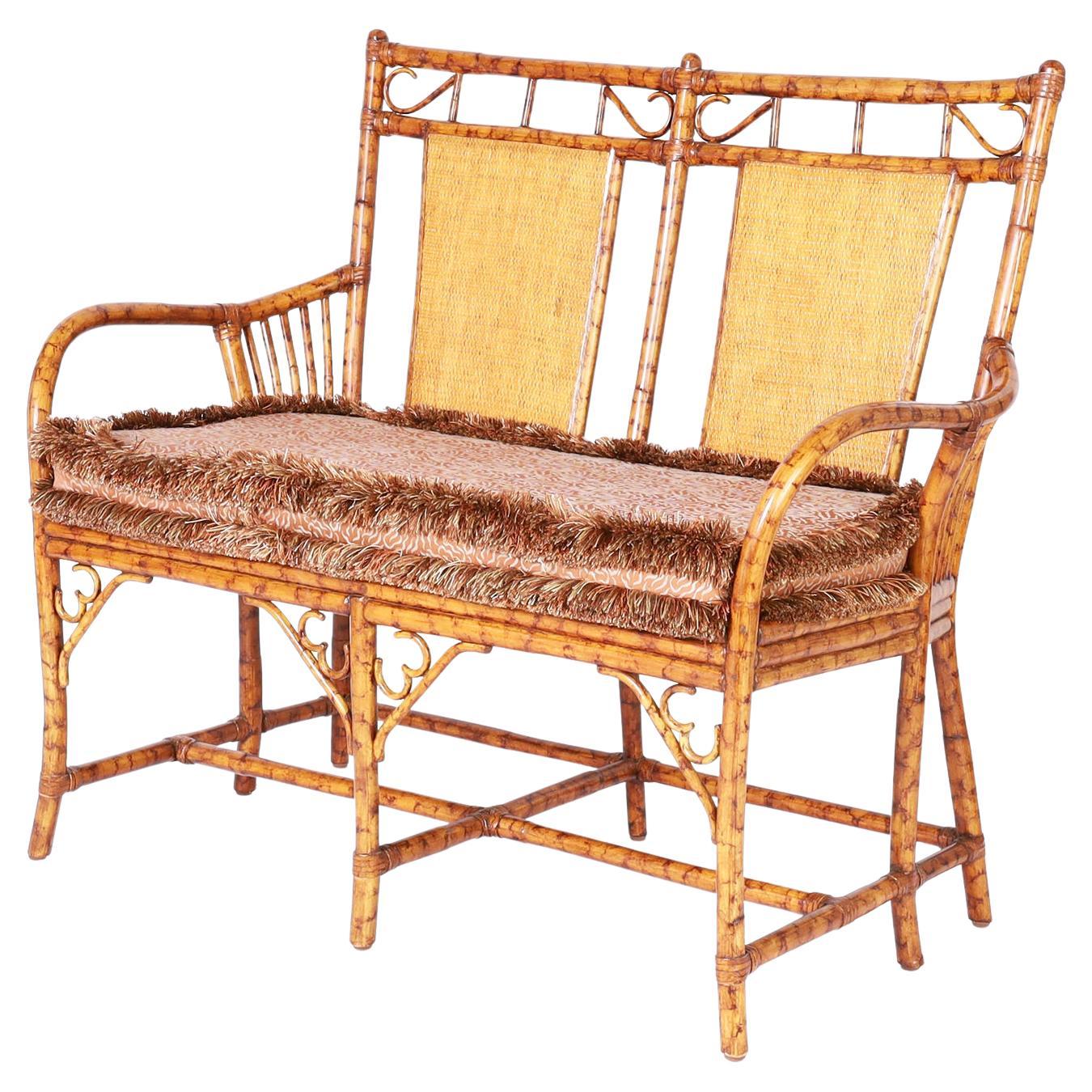 British Colonial Style Faux Bamboo Loveseat or Settee