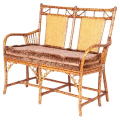 Vintage British Colonial Style Faux Bamboo Loveseat or Settee