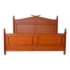 Used British Colonial Style Faux Bamboo Super King Bed Frame in Faux Tortoise