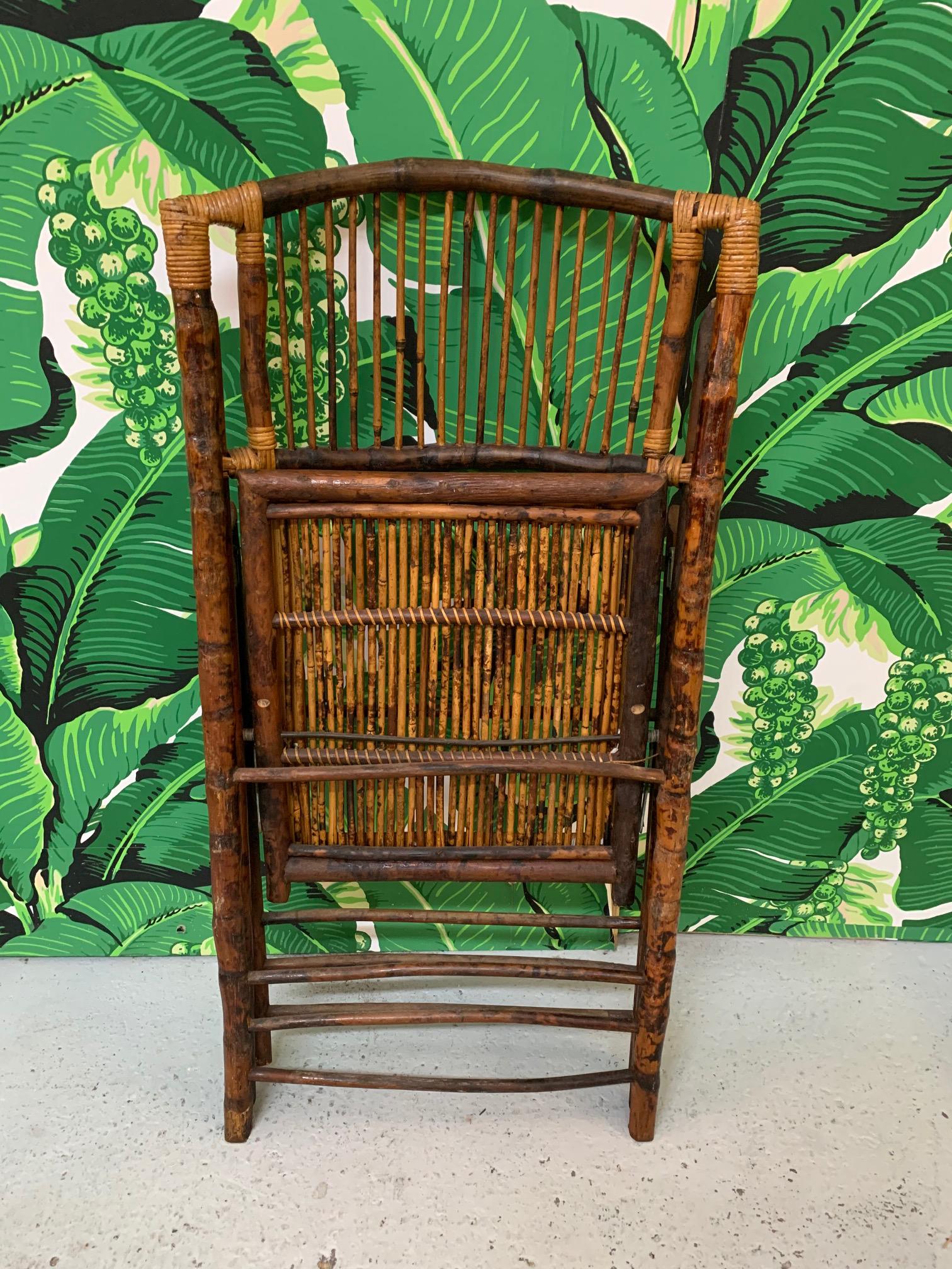 British Colonial Style Folding Bamboo Tiger Wood Safari Chairs, Set of 10 In Good Condition In Jacksonville, FL
