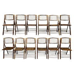 British Colonial Style Folding Bamboo Tiger Wood Safari Chairs, Set of 10