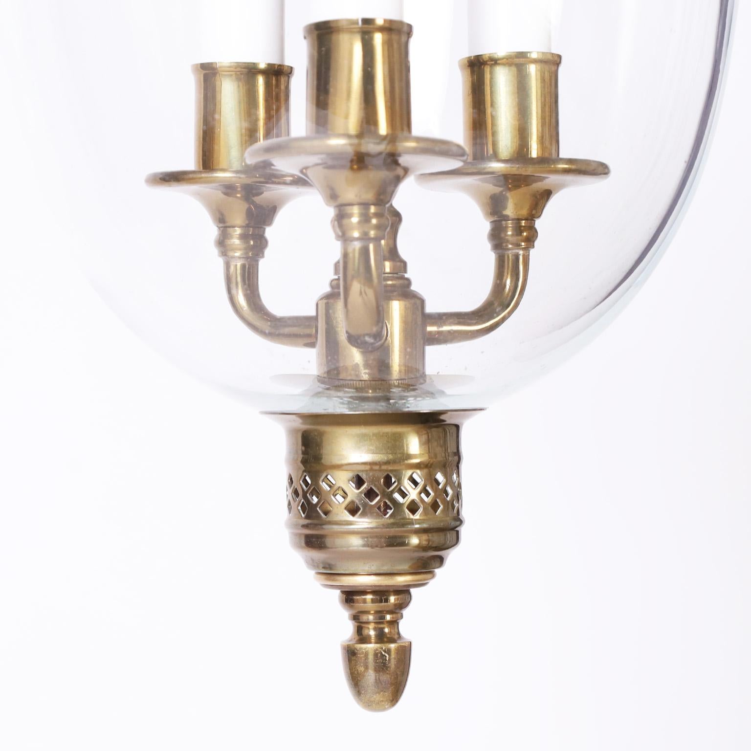 Hand-Crafted British Colonial Style Glass Lantern or Pendant For Sale