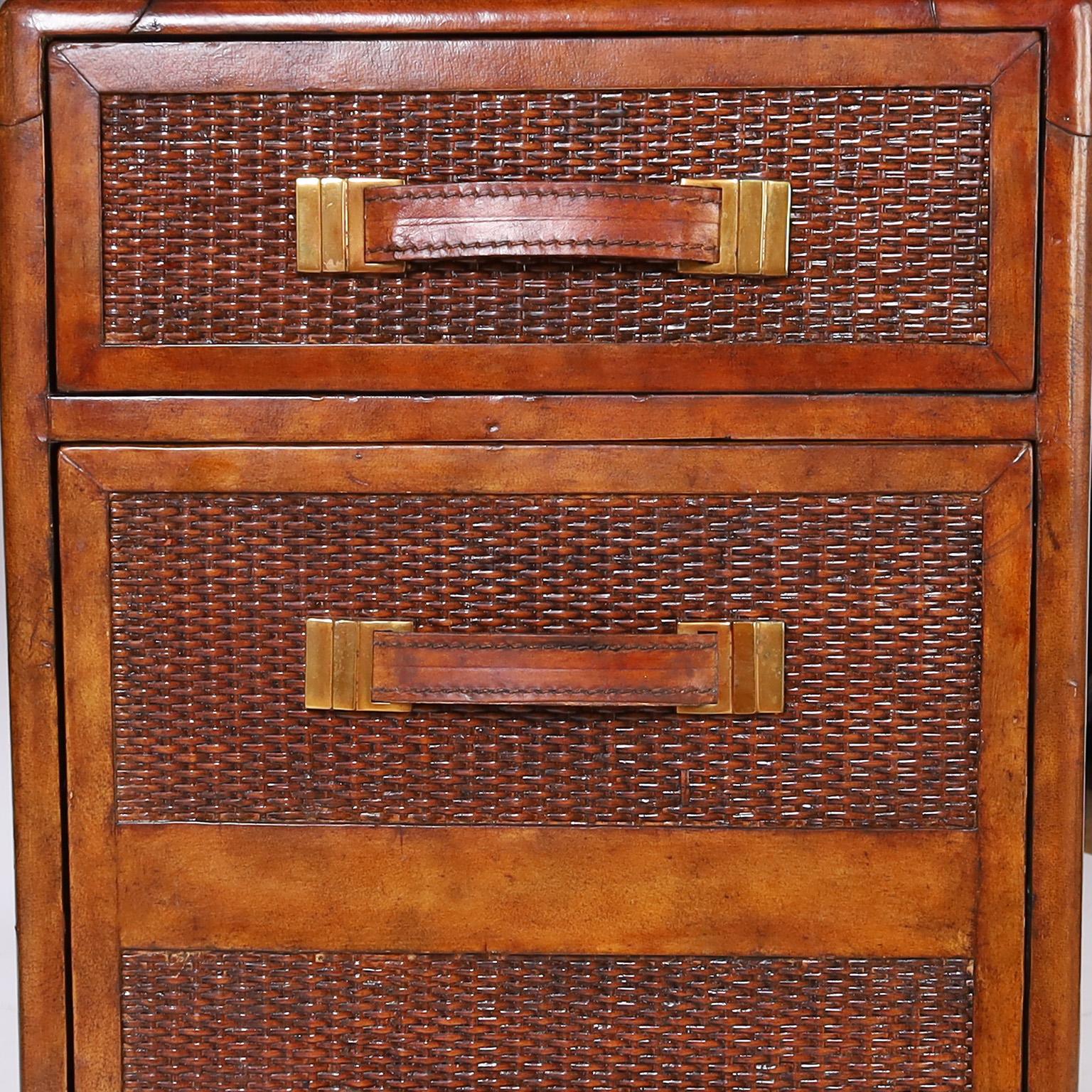 Hand-Crafted British Colonial Style Grasscloth and Mahogany Desk For Sale