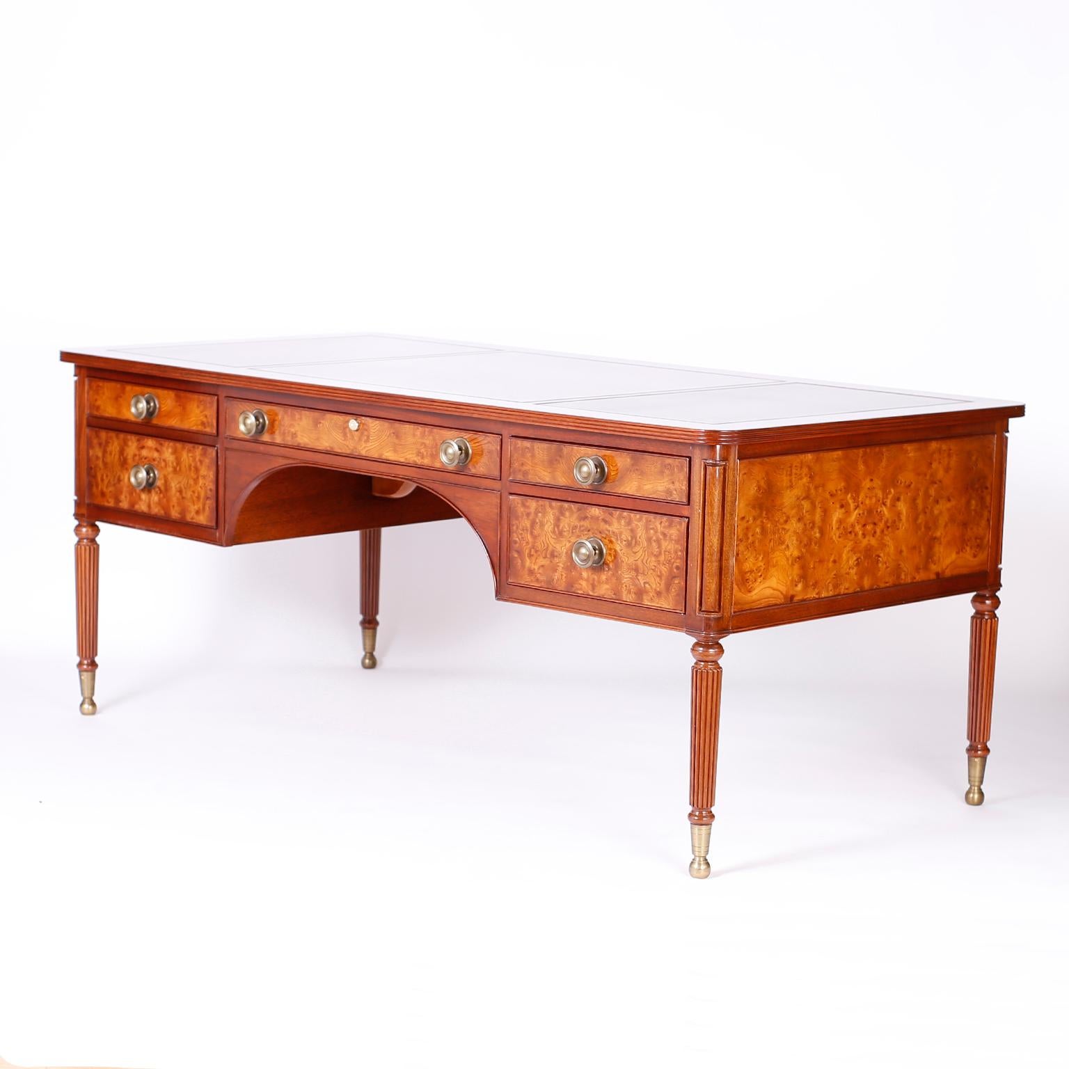 American British Colonial Style Leather Top Desk For Sale