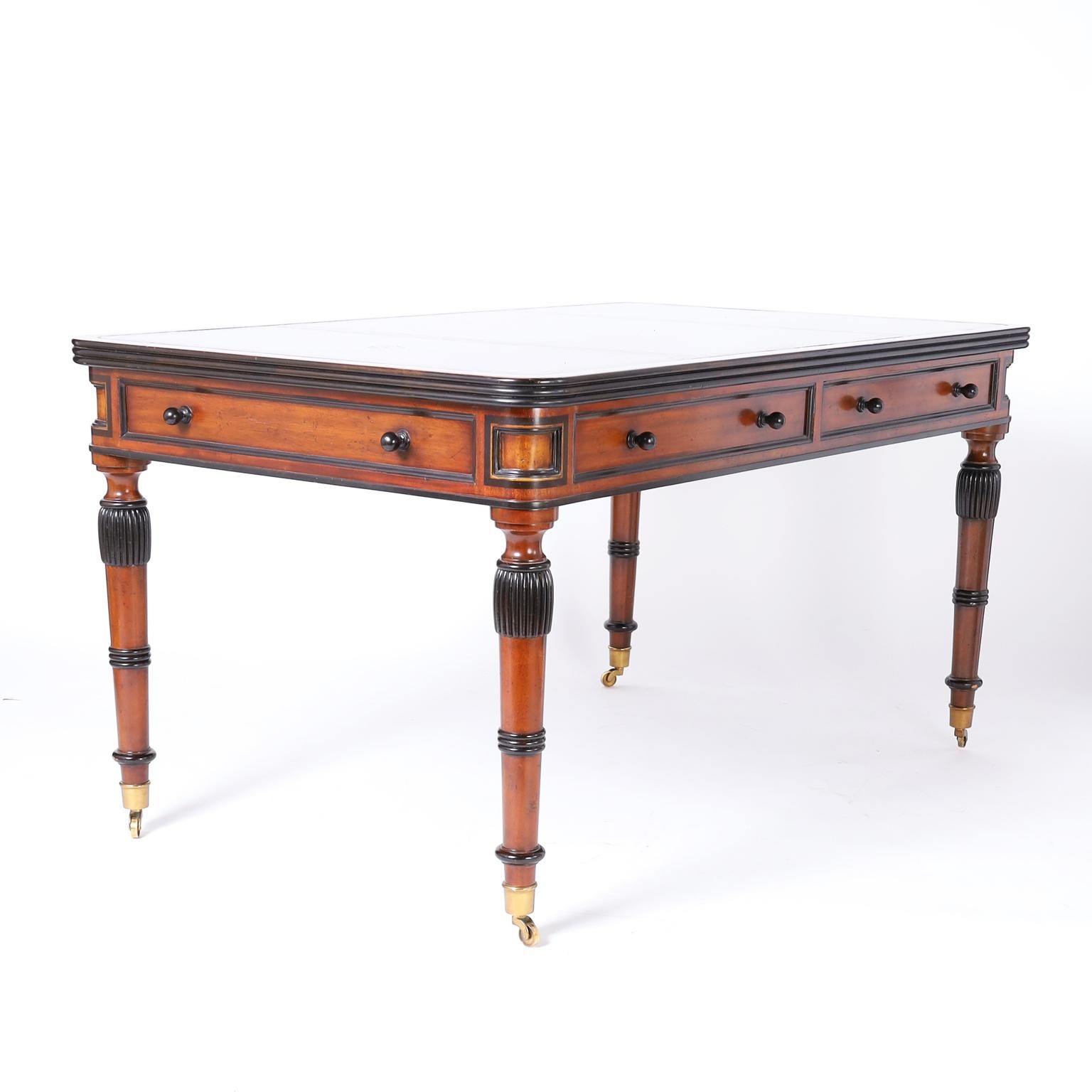 Philippine British Colonial Style Leather Top Desk