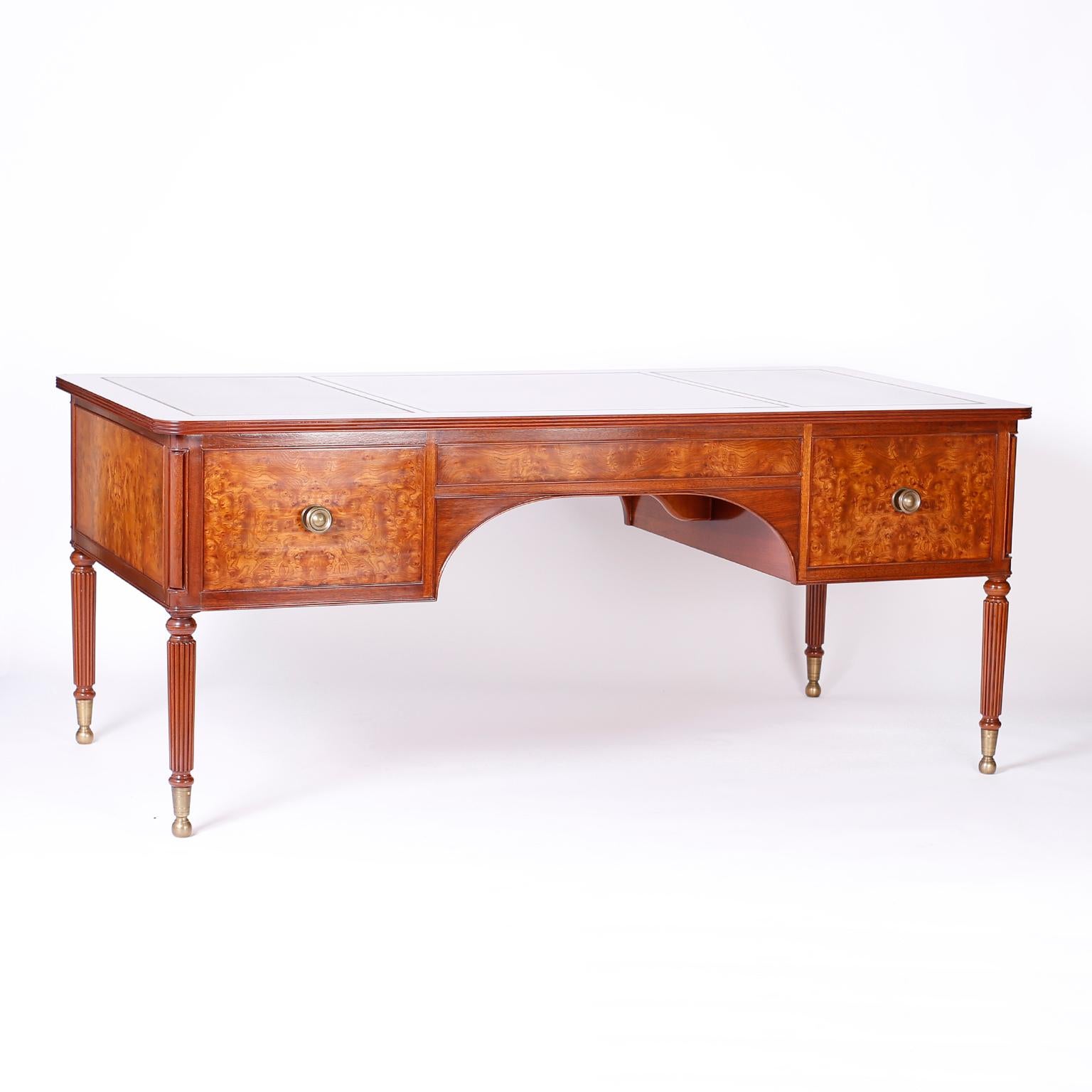 British Colonial Style Leather Top Desk In Good Condition For Sale In Palm Beach, FL