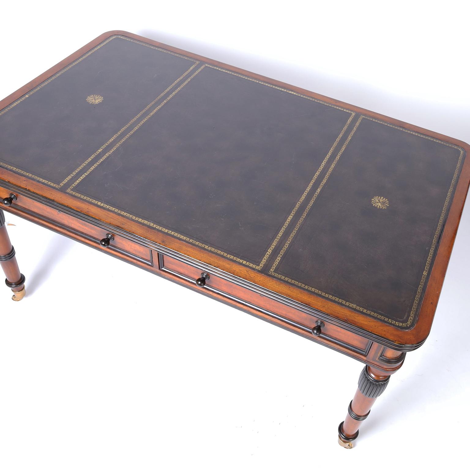 Mahogany British Colonial Style Leather Top Desk