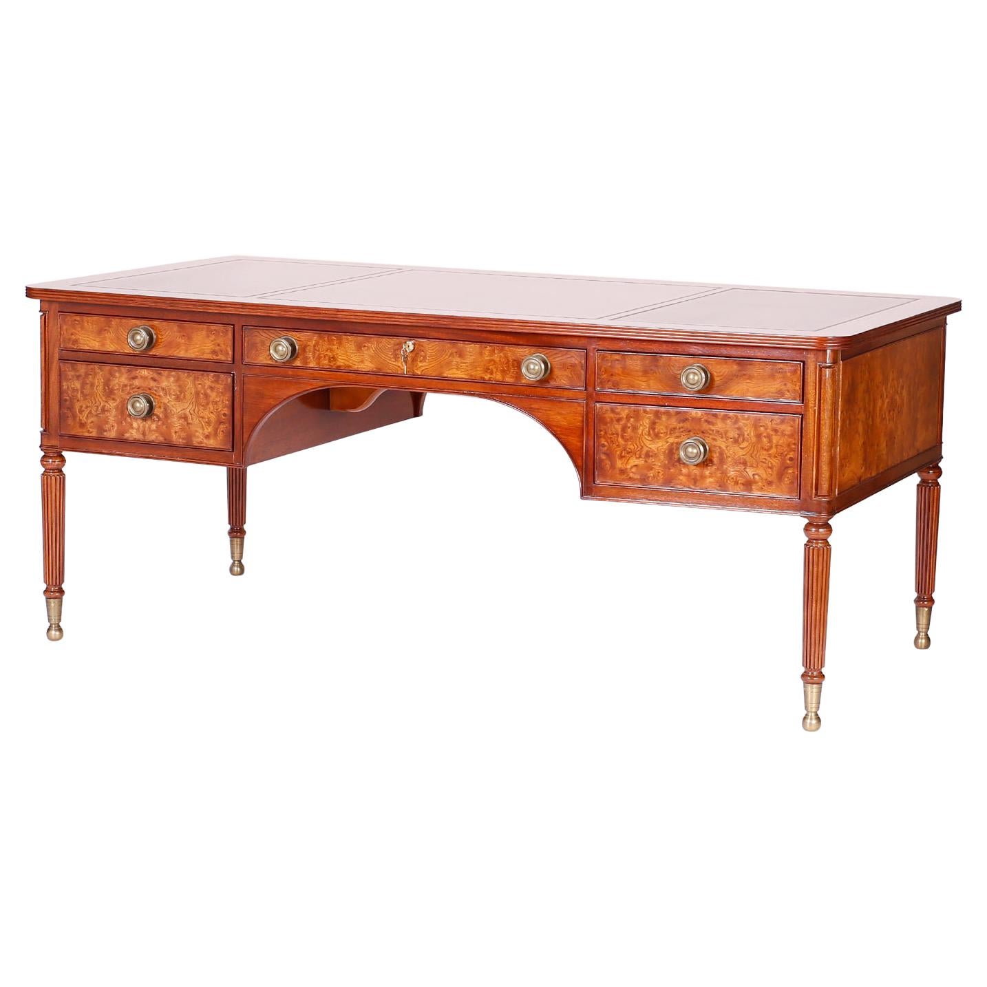 British Colonial Style Leather Top Desk For Sale