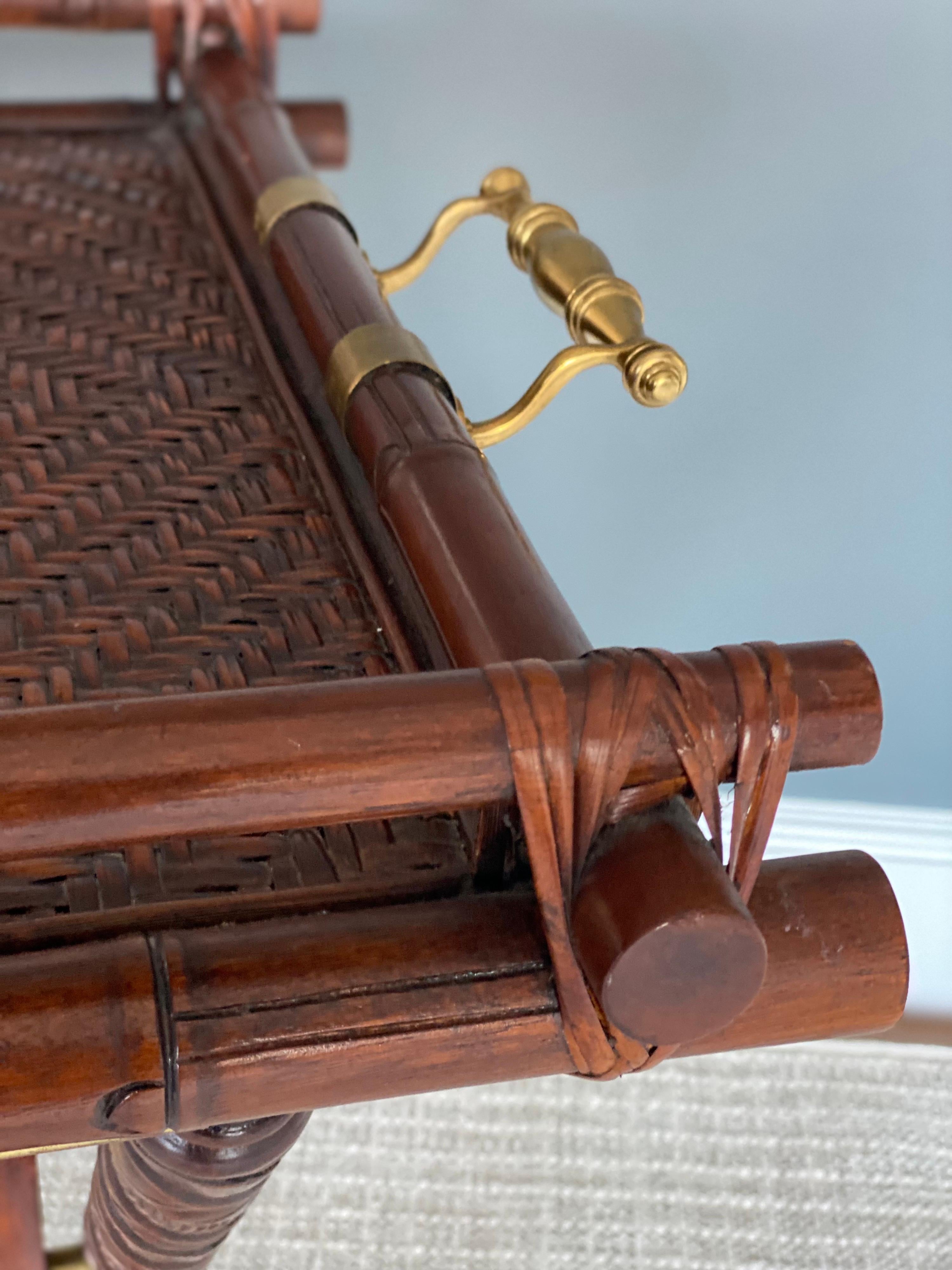 British Colonial Style Mahogany, Bamboo, & Rattan Butler Tray Table on Stand 3