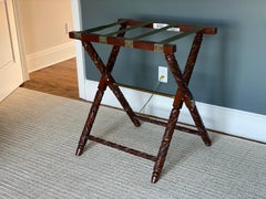 British Colonial Style Mahogany, Bamboo, & Rattan Butler Tray Table on Stand