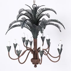British Colonial Style Mid-Century Tole Palm Tree Chandelier