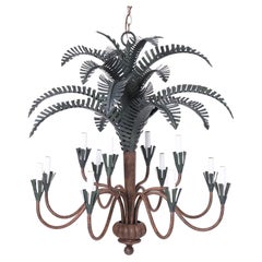 British Colonial Style Mid-Century Tole Palm Tree Chandelier