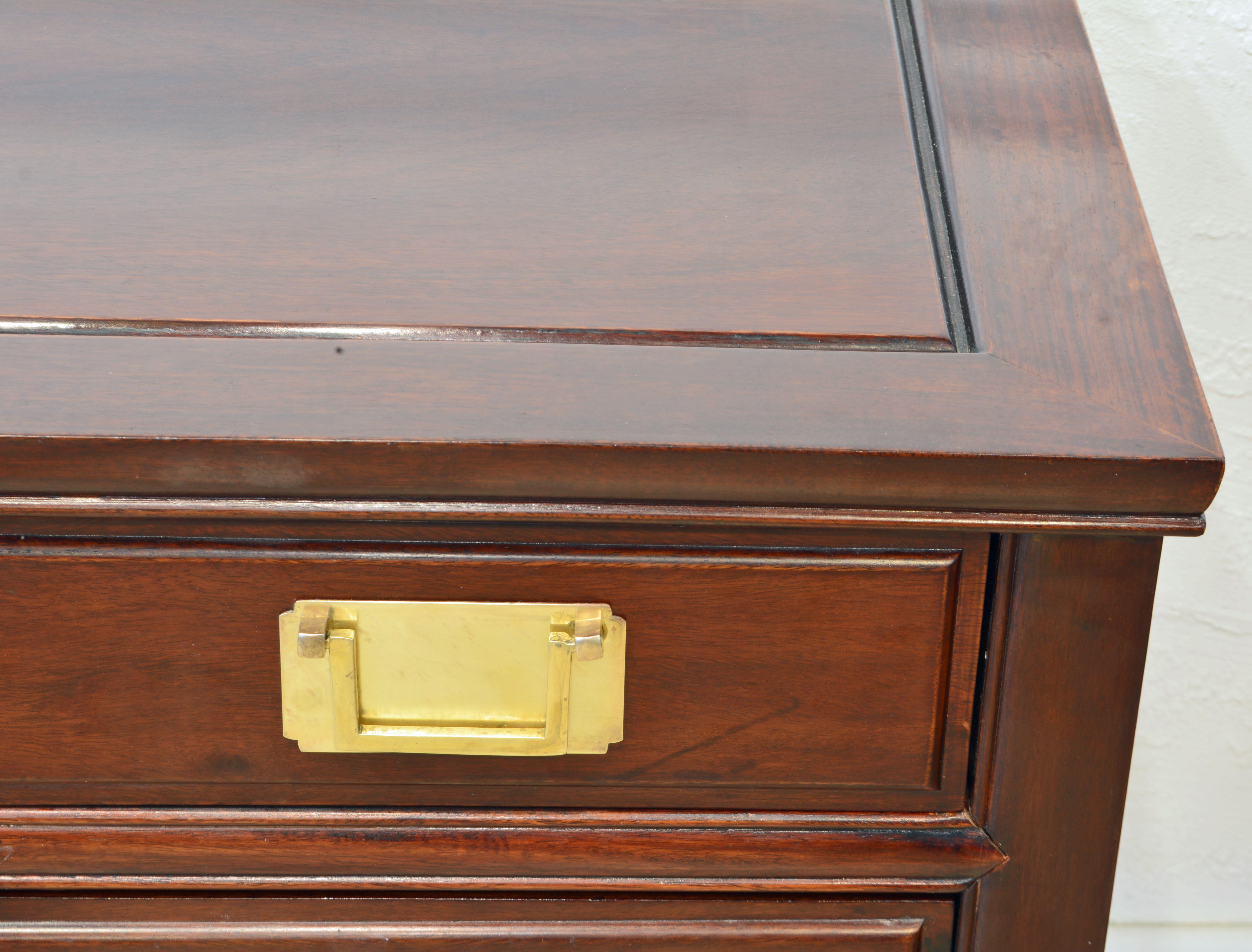 British Colonial Style Ming Inspired Solid Mahogany Five Drawer Desk, 20th C 1