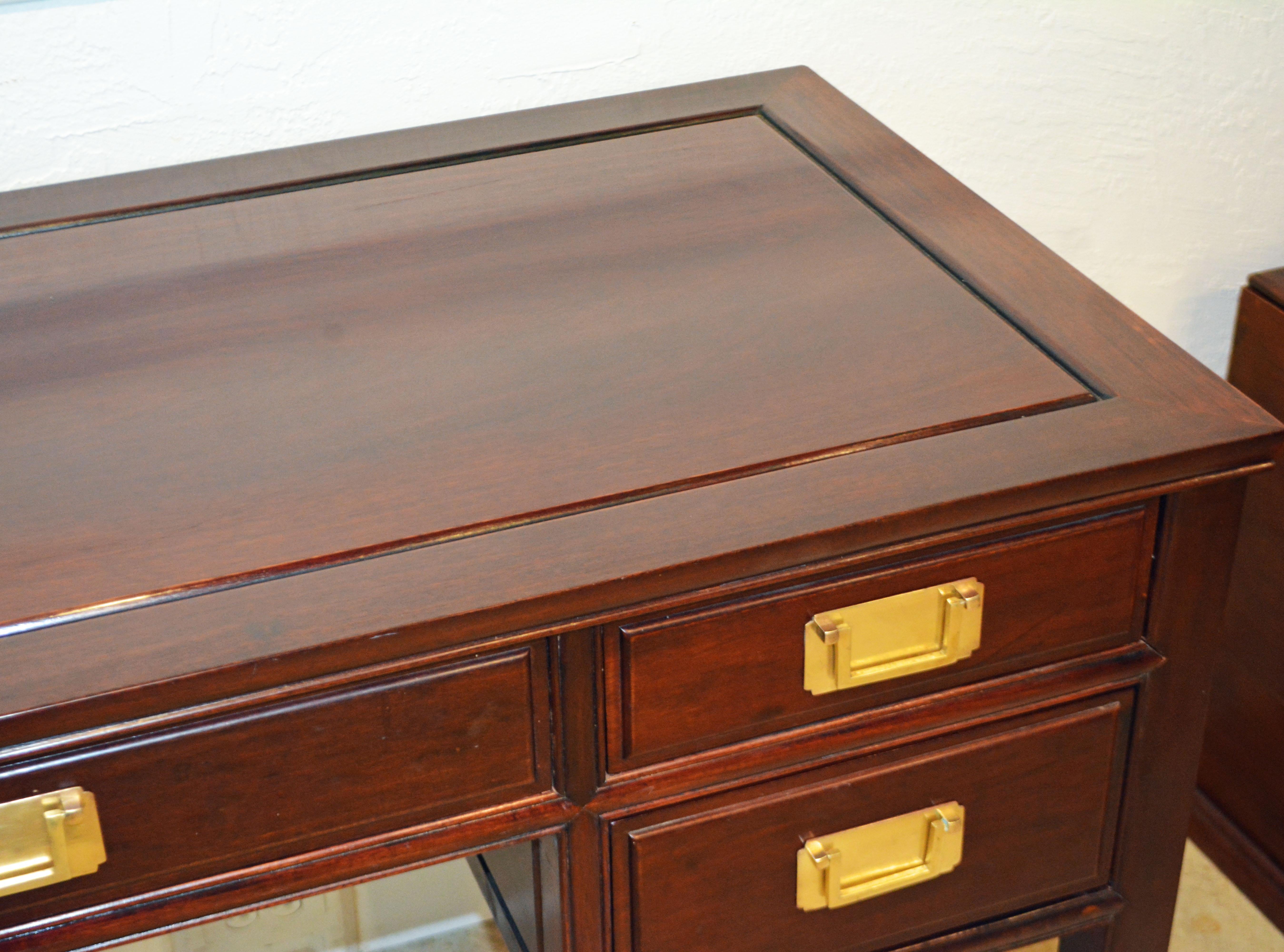 British Colonial Style Ming Inspired Solid Mahogany Five Drawer Desk, 20th C 4