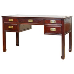 British Colonial Style Ming Inspired Solid Mahogany Five Drawer Desk, 20th C