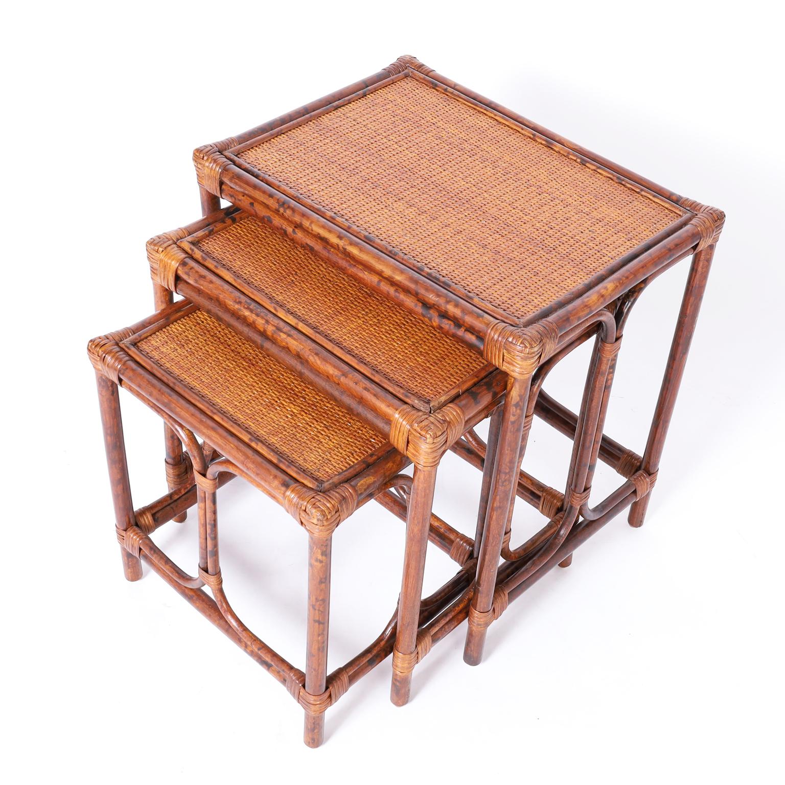British Colonial Style Nest of Faux Bamboo Tables In Good Condition For Sale In Palm Beach, FL