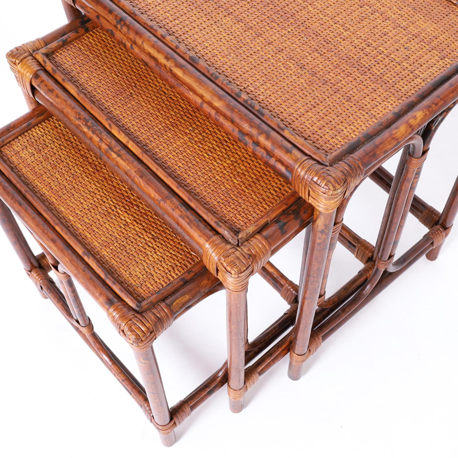 20th Century British Colonial Style Nest of Faux Bamboo Tables For Sale