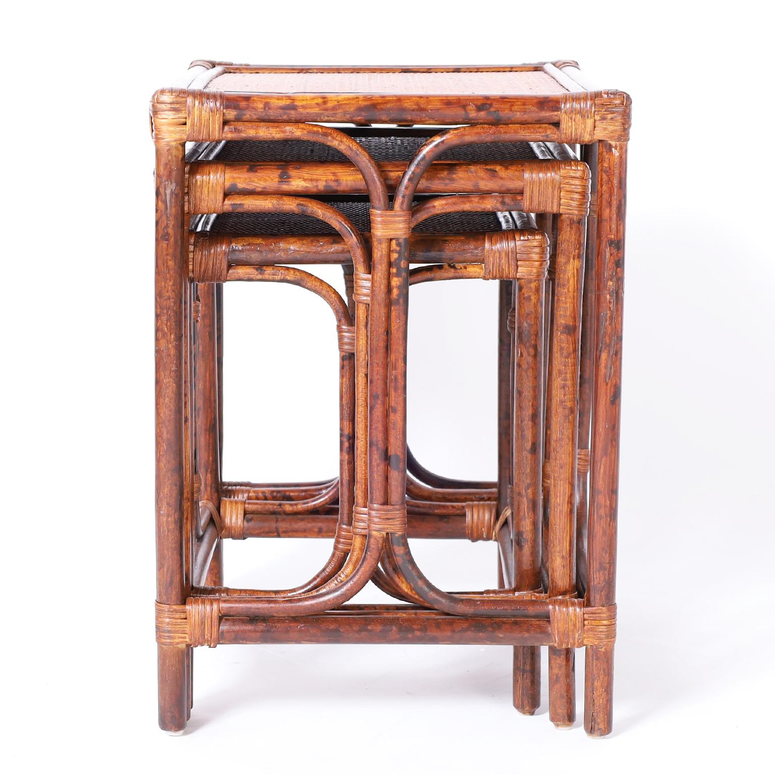 British Colonial Style Nest of Faux Bamboo Tables For Sale 1