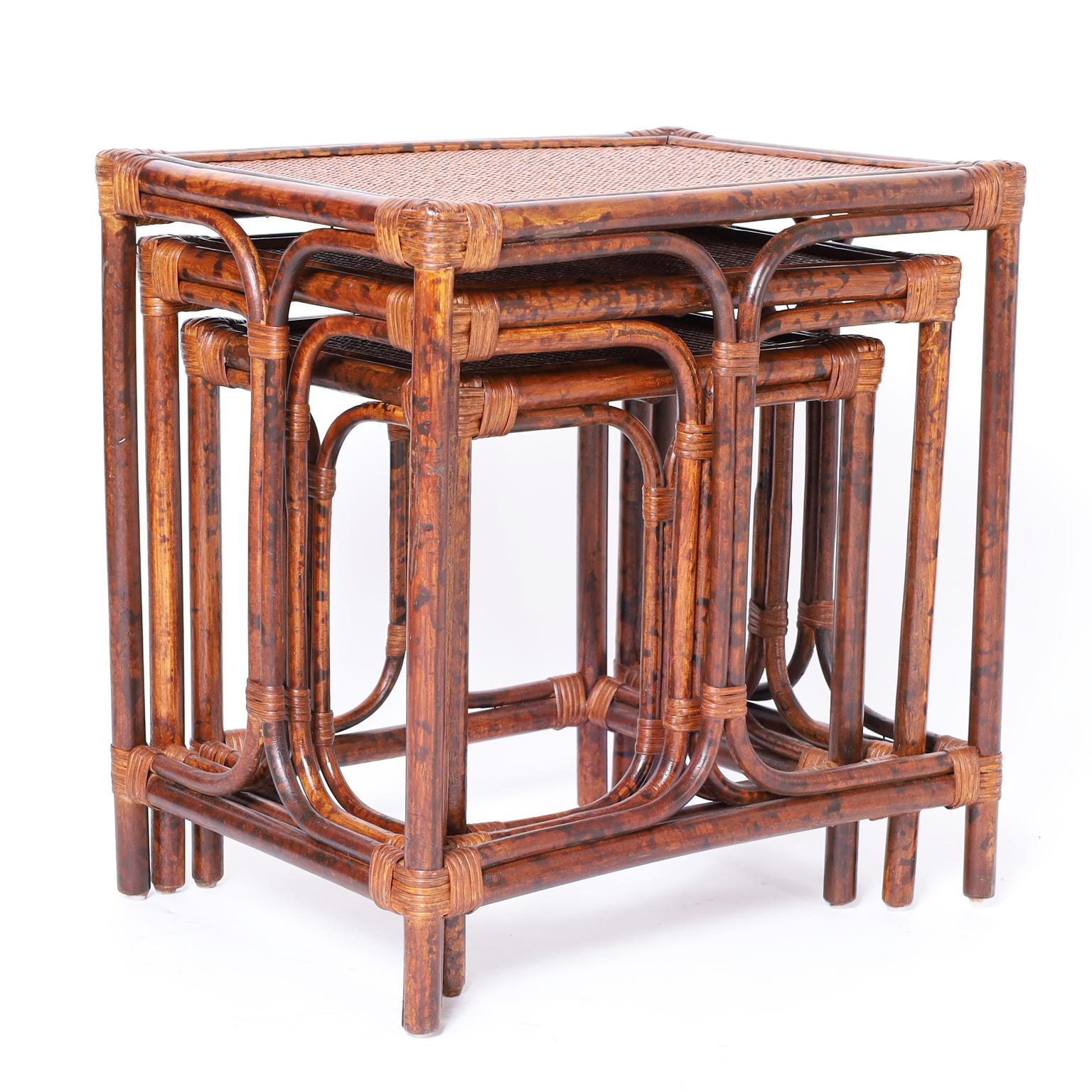 British Colonial Style Nest of Faux Bamboo Tables For Sale 2