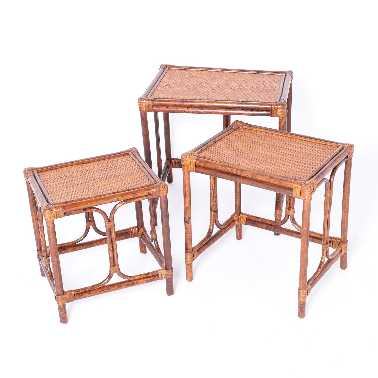 British Colonial Style Nest of Faux Bamboo Tables For Sale 3