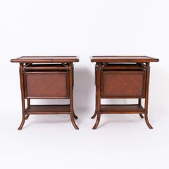 British Colonial Style Pair of Bamboo and Grasscloth Stands or Tables