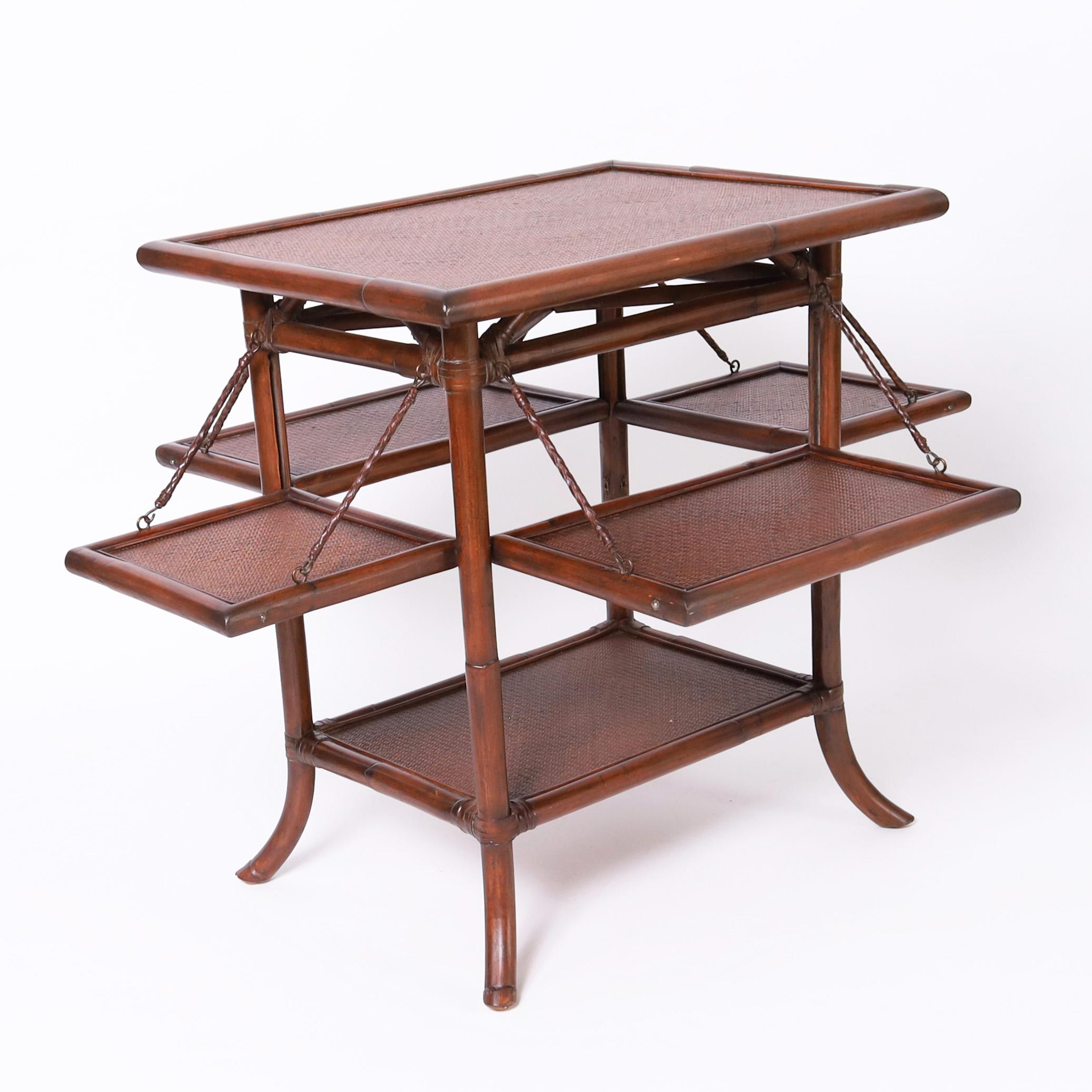20th Century British Colonial Style Pair of Bamboo and Grasscloth Stands or Tables For Sale