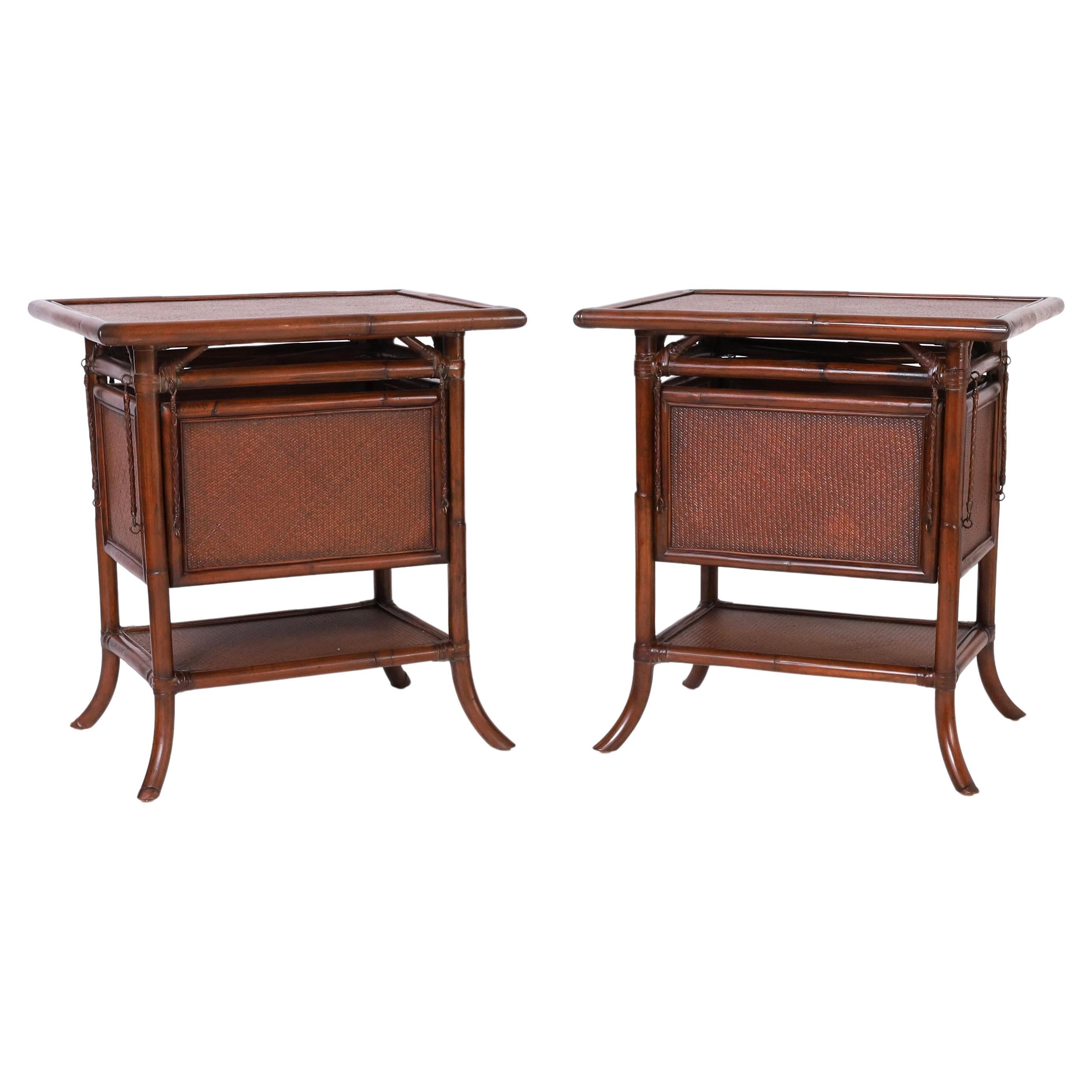 British Colonial Style Pair of Bamboo and Grasscloth Stands or Tables For Sale