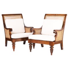 British Colonial Style Pair of Caned Armchairs