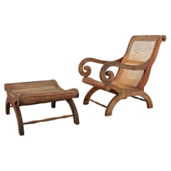 British Colonial Style Plantation Lounge Chair with Ottoman
