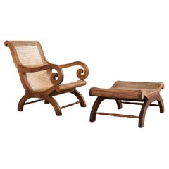 British Colonial Style Plantation Lounge Chair with Ottoman