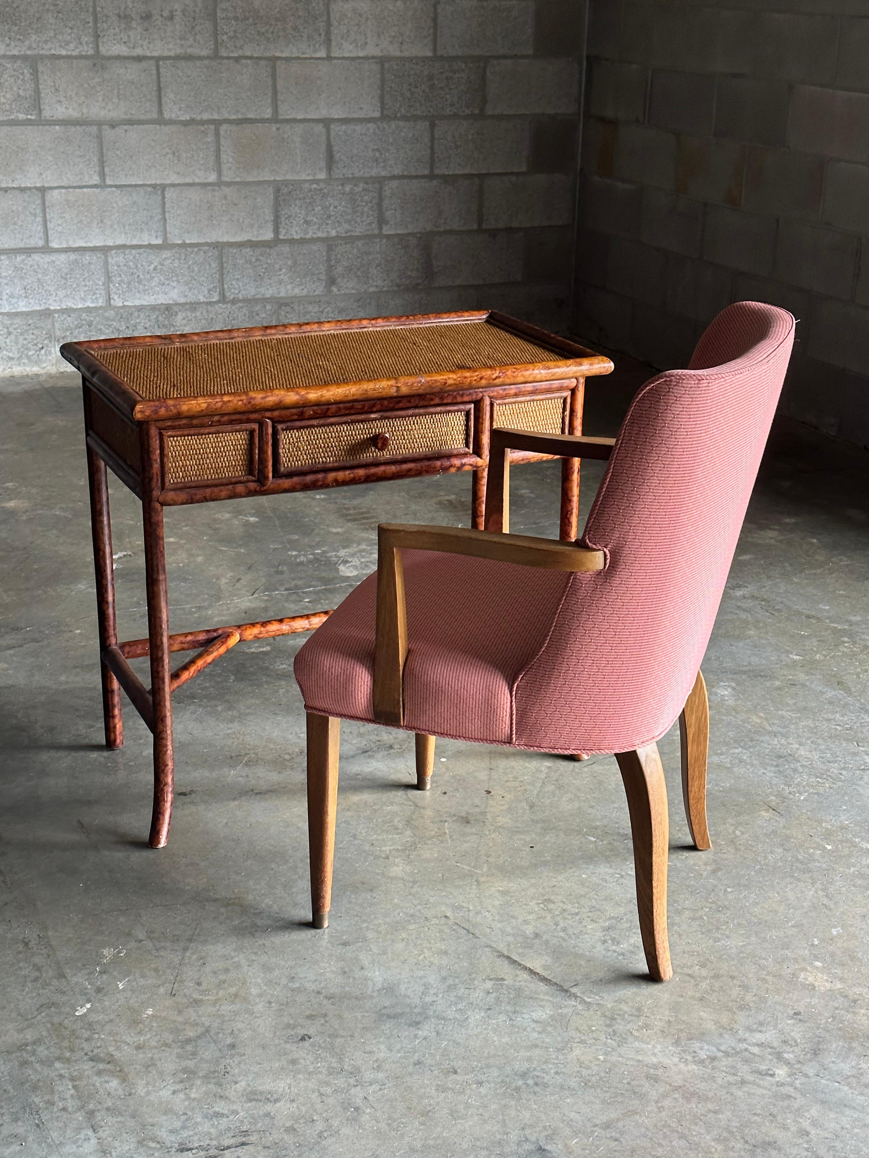 British Colonial Style Small Desk or Console Table, Faux Bamboo and Cane In Good Condition In St.Petersburg, FL