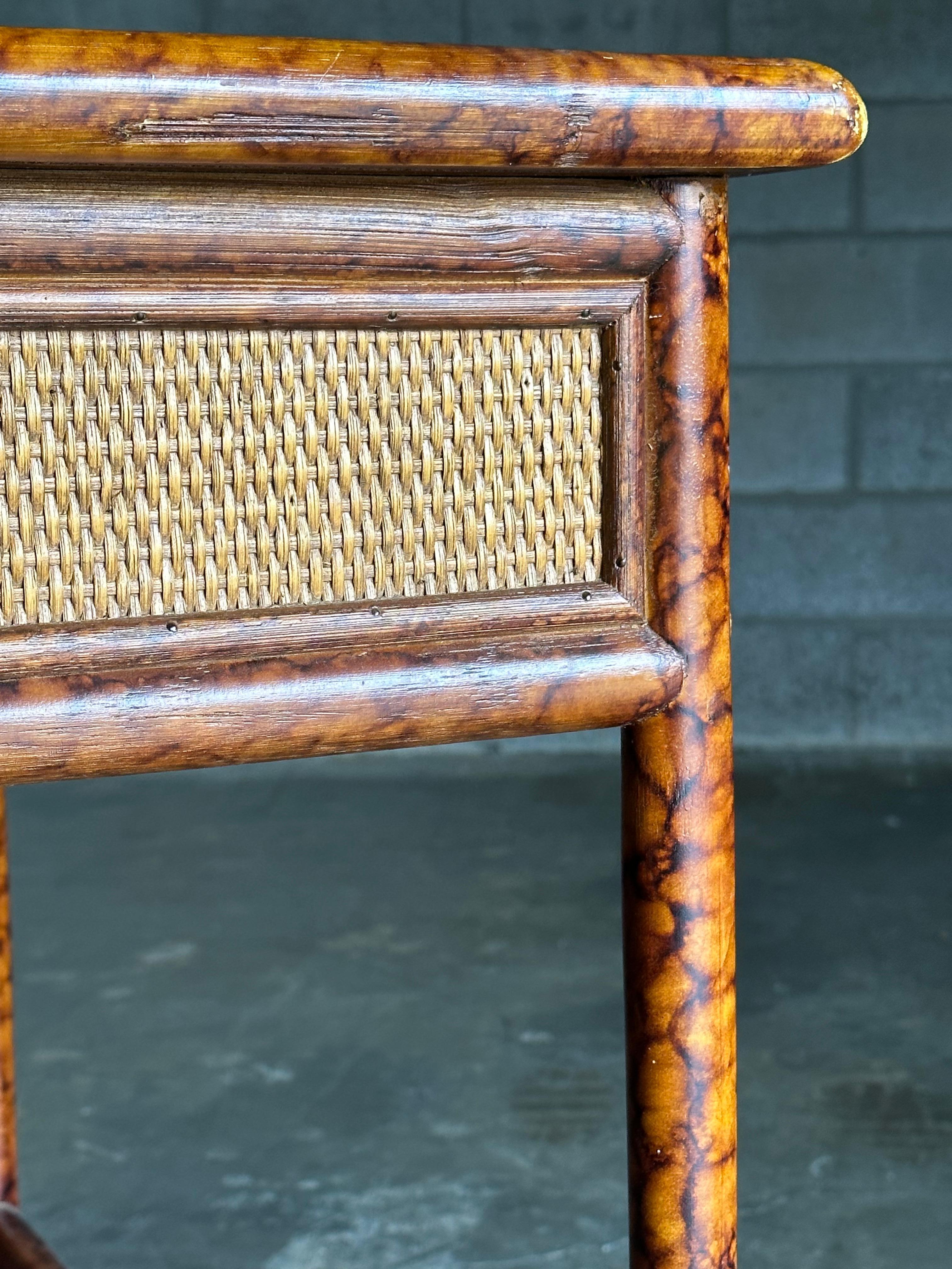 British Colonial Style Small Desk or Console Table, Faux Bamboo and Cane 4