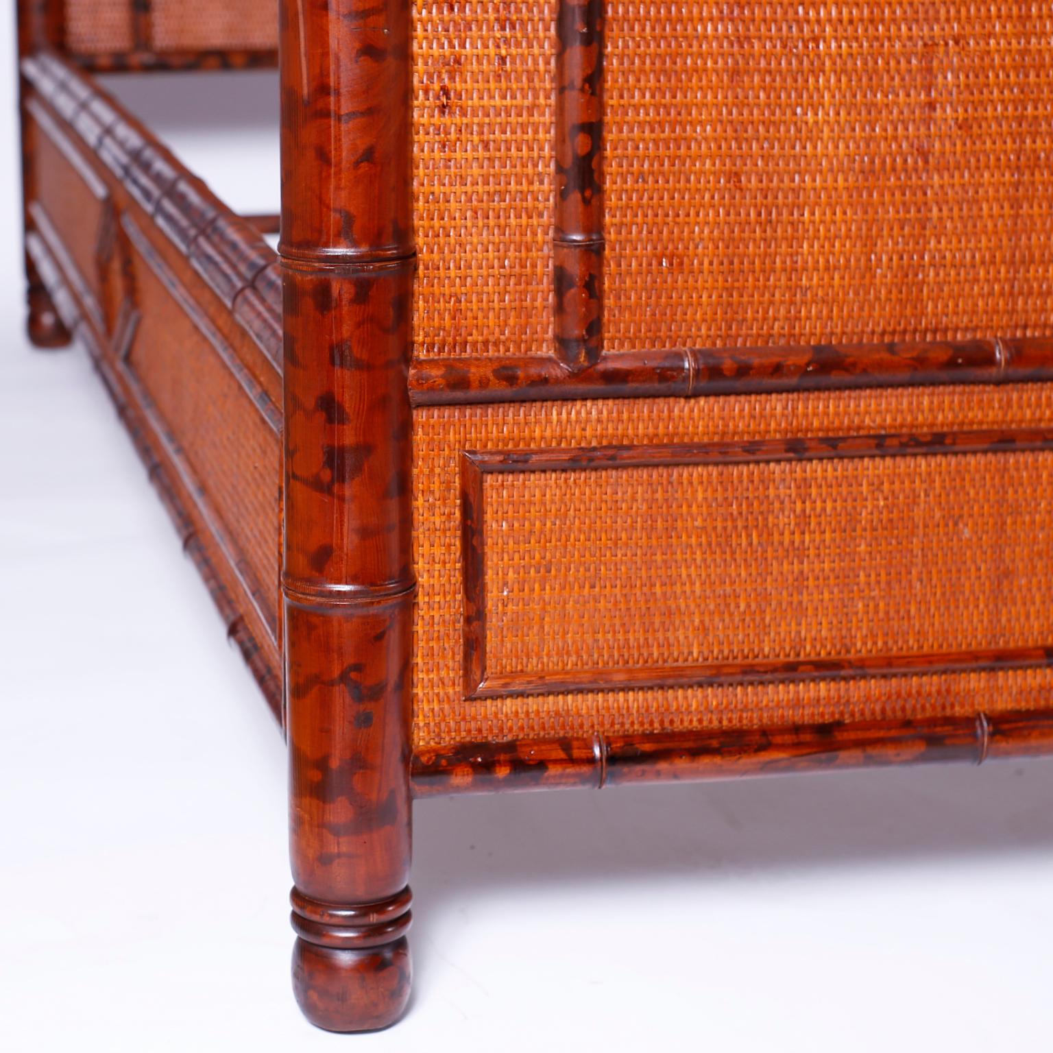 20th Century British Colonial Style Super King Faux Bamboo and Grasscloth Bed