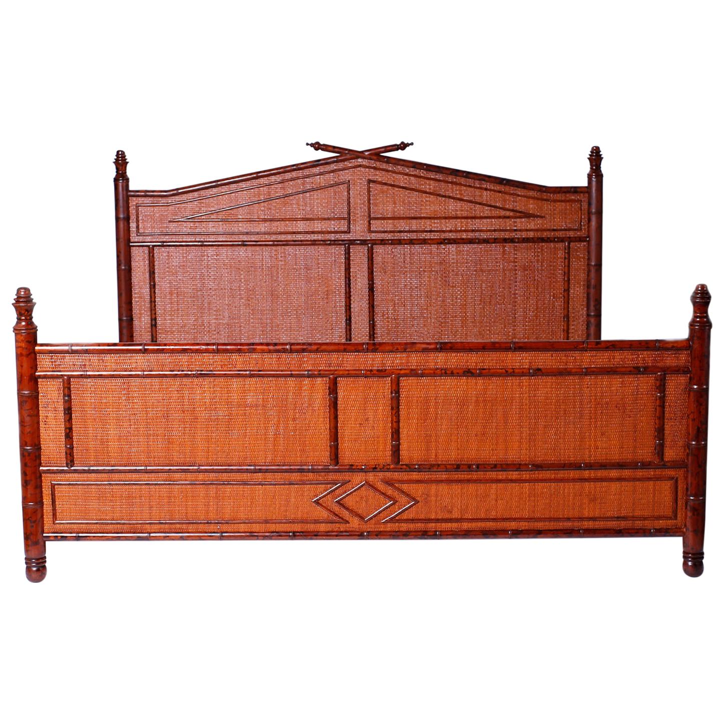 British Colonial Style Super King Faux Bamboo and Grasscloth Bed