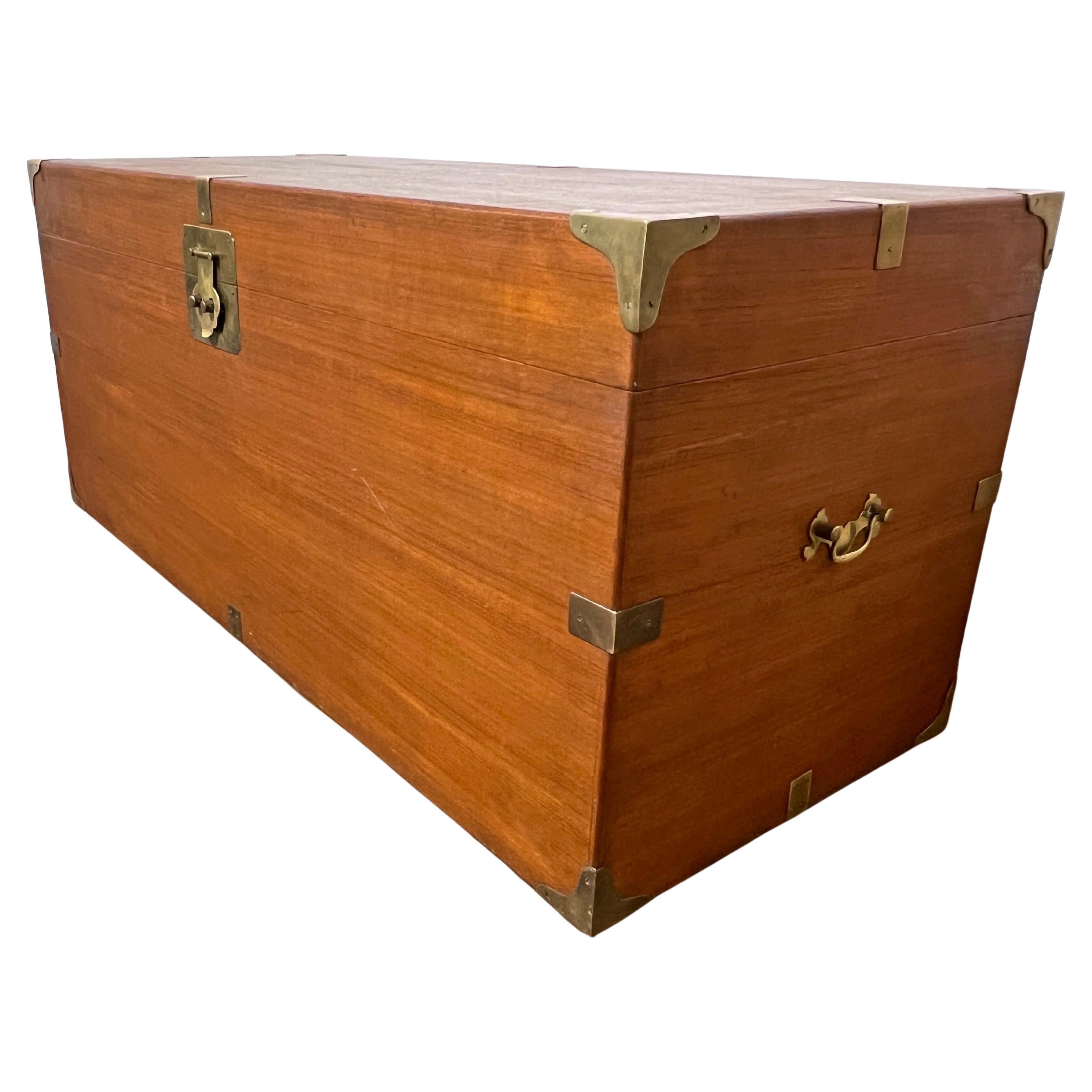British Colonial Style Teak Linen Chest Trunk Circa 1950s