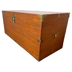 Vintage British Colonial Style Teak Linen Chest Trunk Circa 1950s