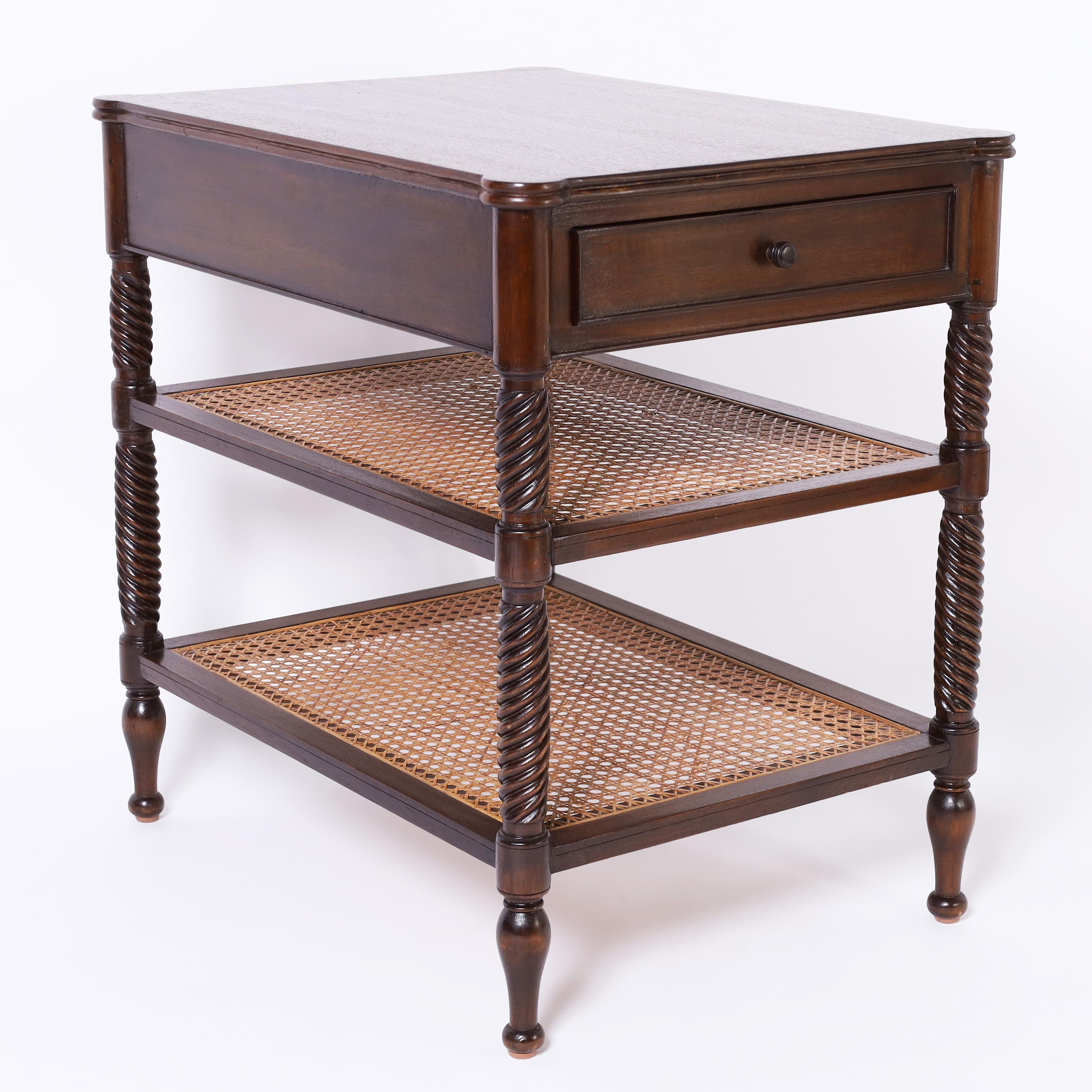 English British Colonial Style Three Tiered Caned Stand or Table For Sale