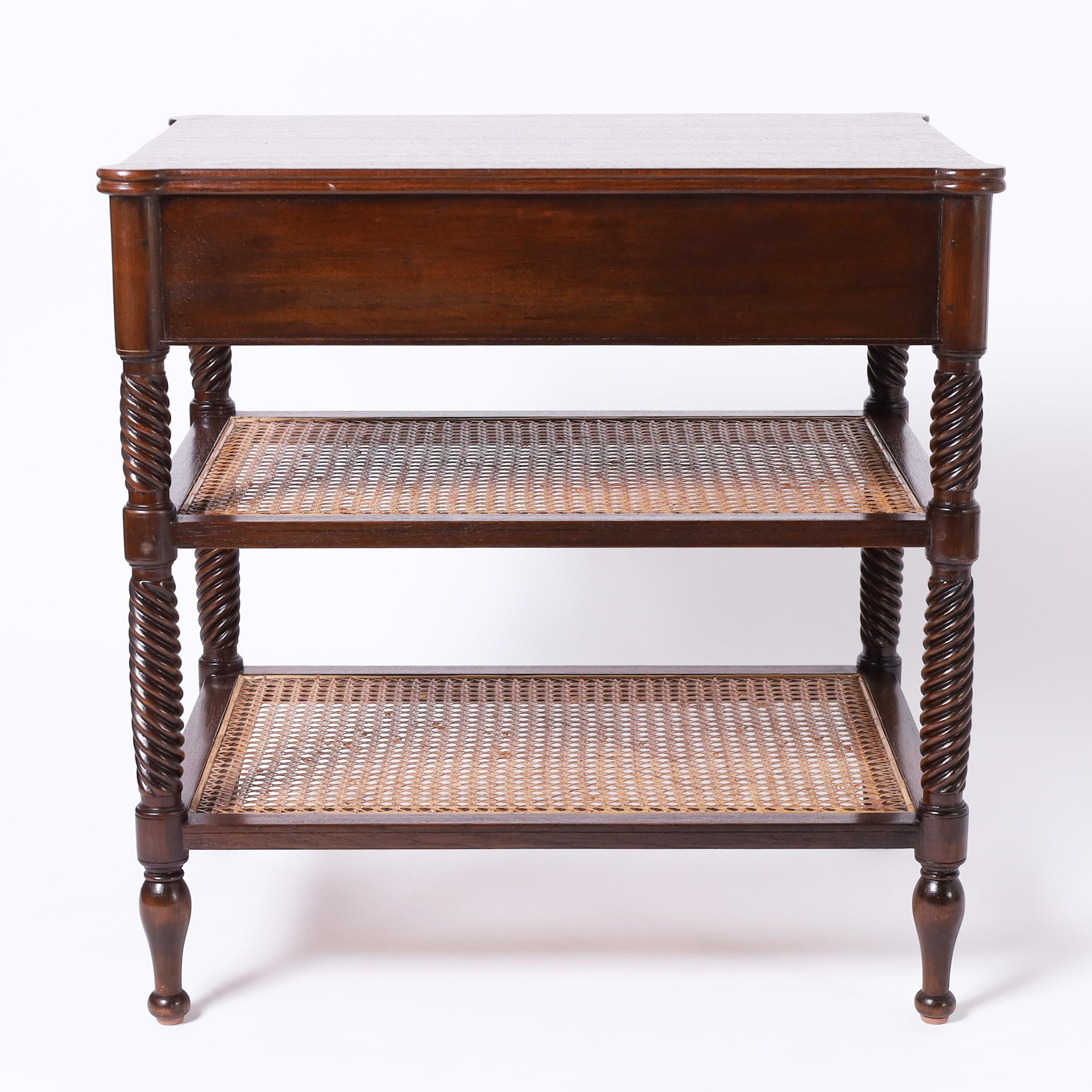British Colonial Style Three Tiered Caned Stand or Table In Good Condition For Sale In Palm Beach, FL